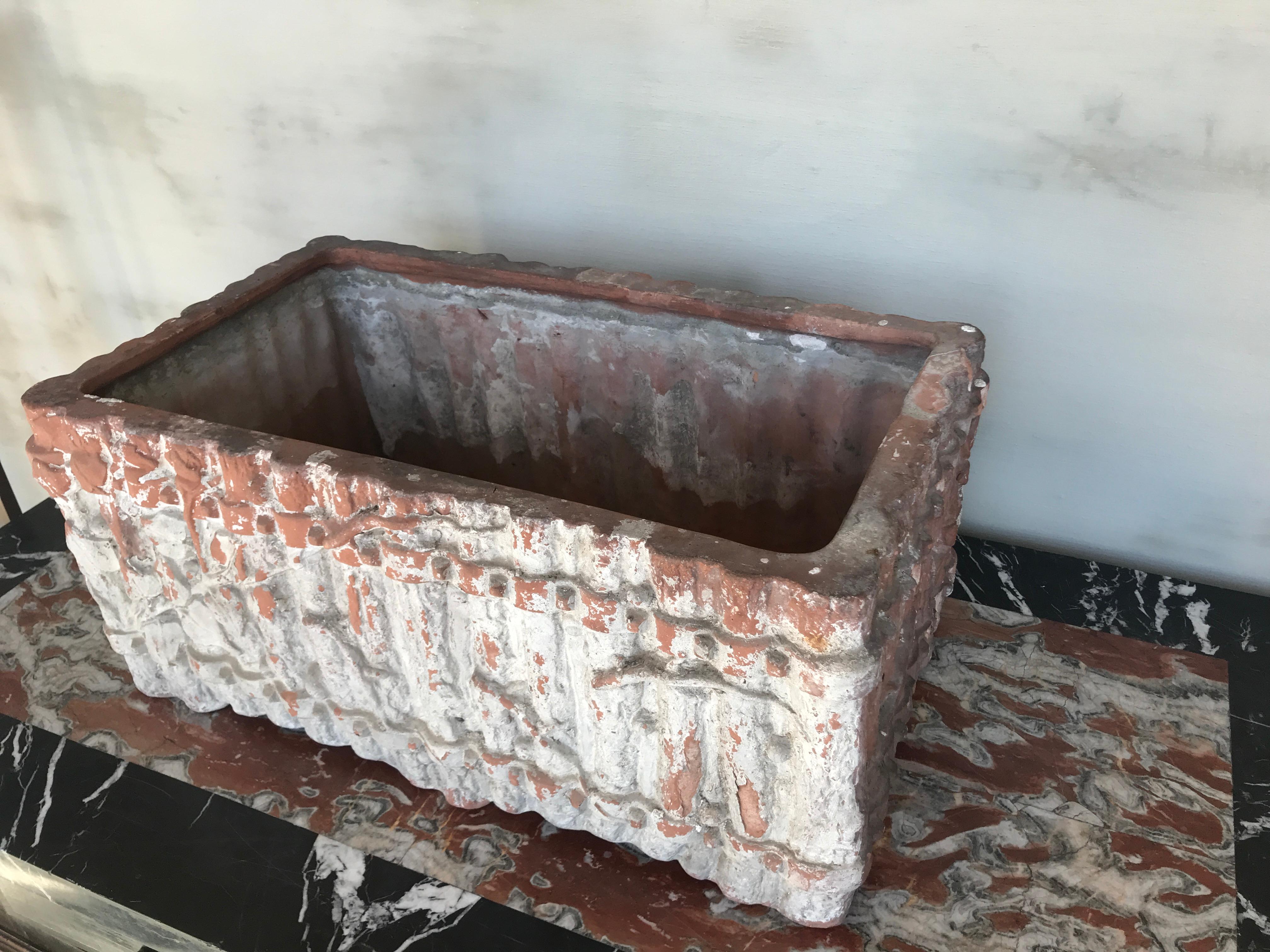 19th Century Terracotta Planter with Branch Design with Whitewashed Patina For Sale