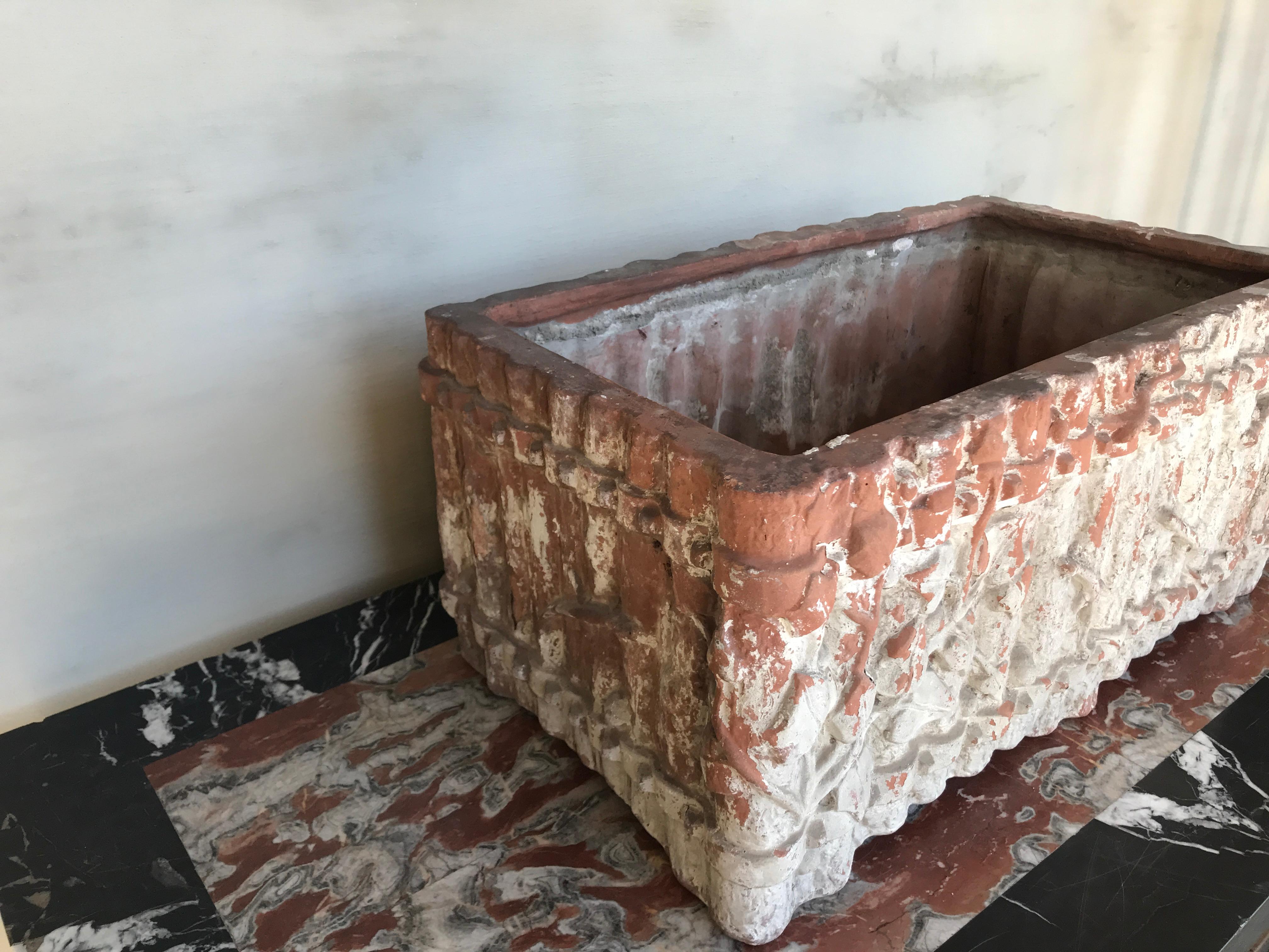 Terracotta Planter with Branch Design with Whitewashed Patina For Sale 1