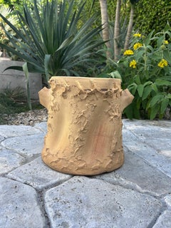 Vintage Terracotta Planter with Faux Bois Texture and Rustic Charm