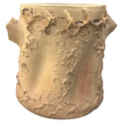 Vintage Terracotta Planter with Faux Bois Texture and Rustic Charm