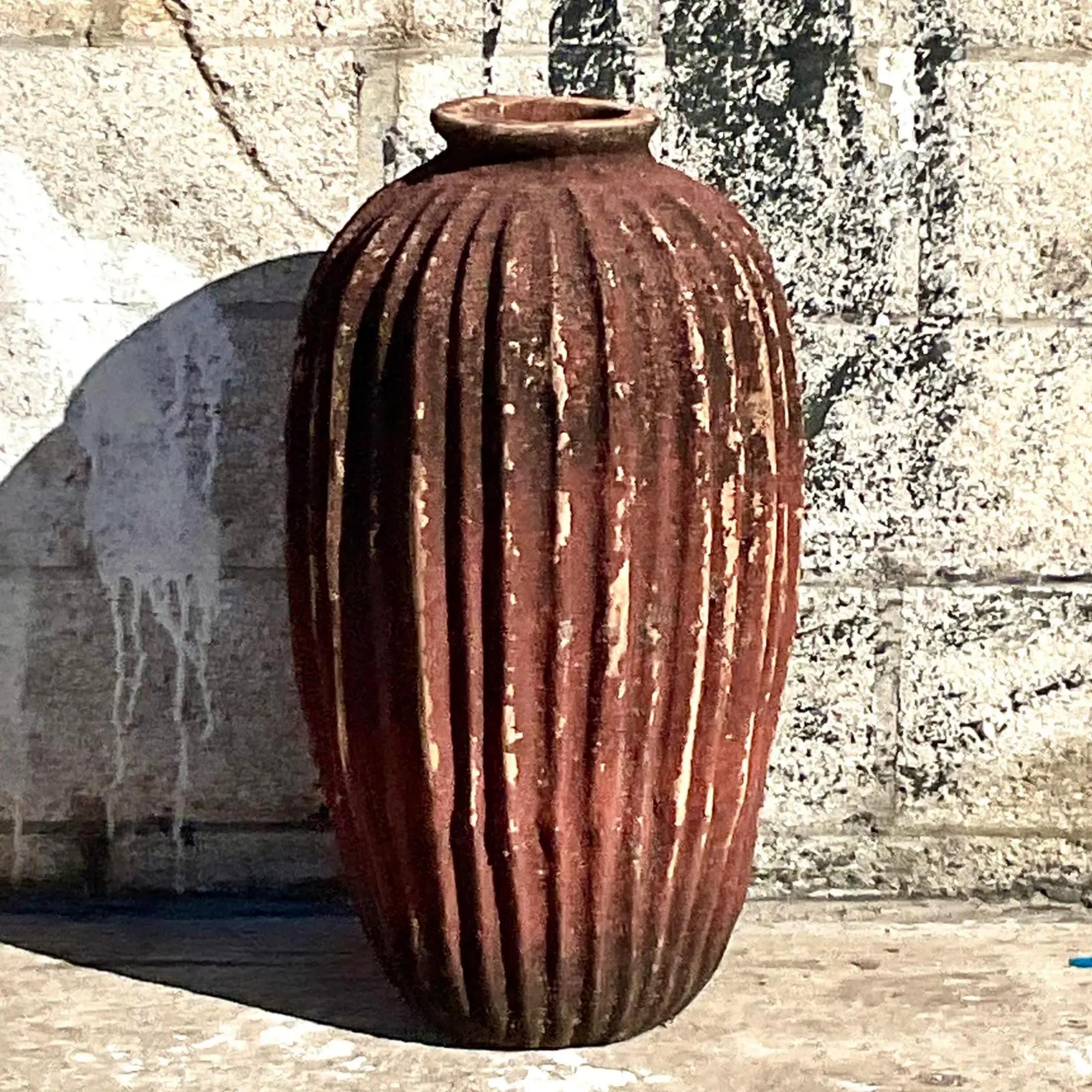 American Vintage Terracotta Planter With Ridges For Sale