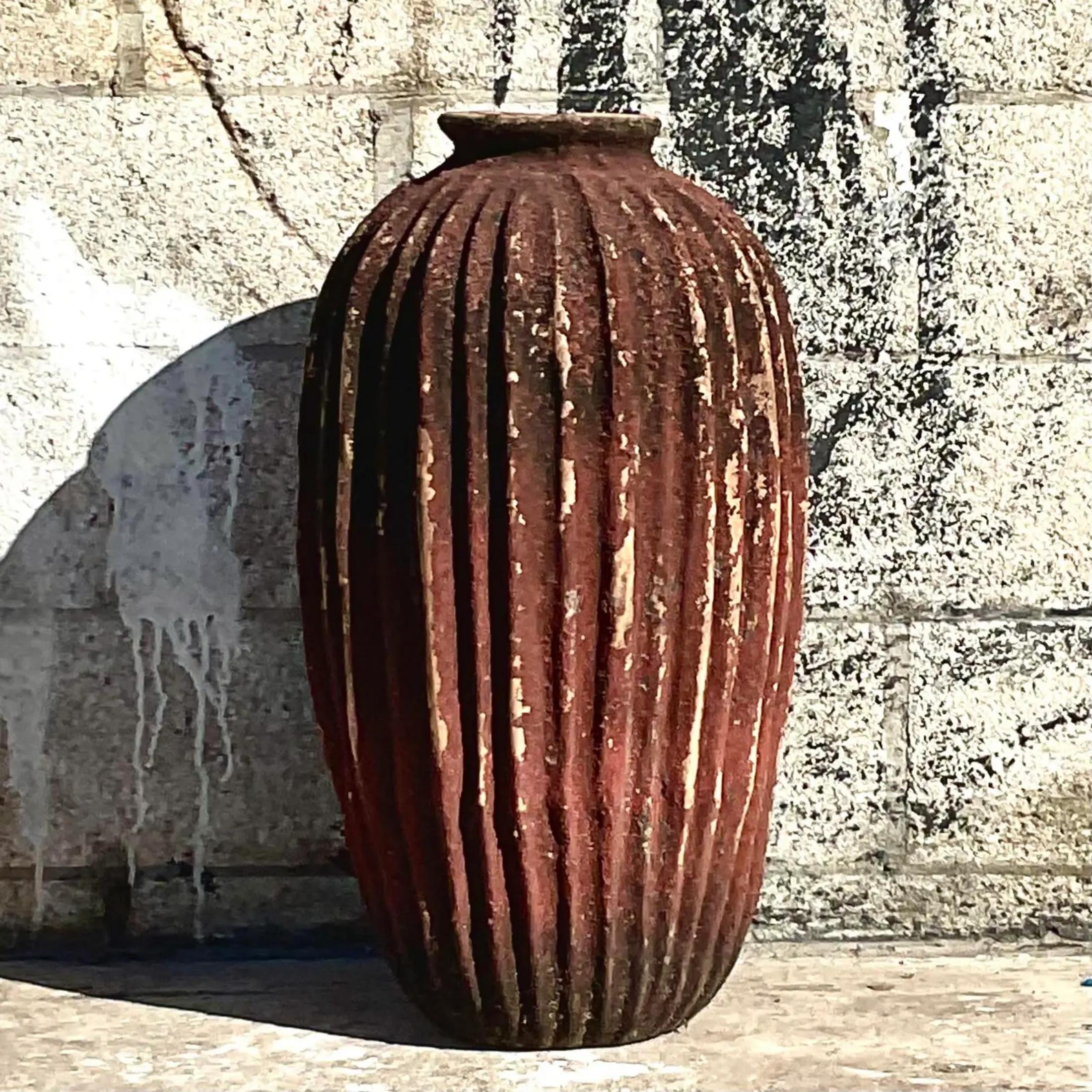 Vintage Terracotta Planter With Ridges In Good Condition For Sale In west palm beach, FL