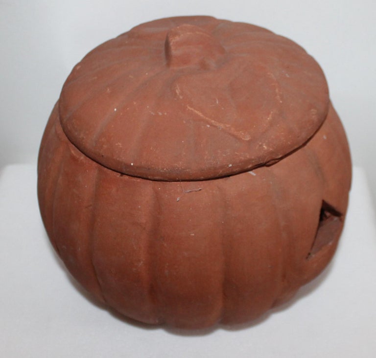 Vintage Terracotta Pottery Pumpkin or Jackolantern For Sale at