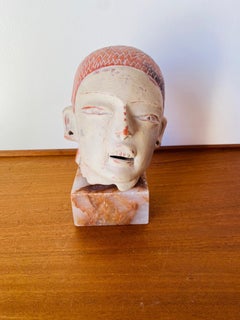 Vintage Terracotta Pre-Columbian Reproduction Head Sculpture from Mexico
