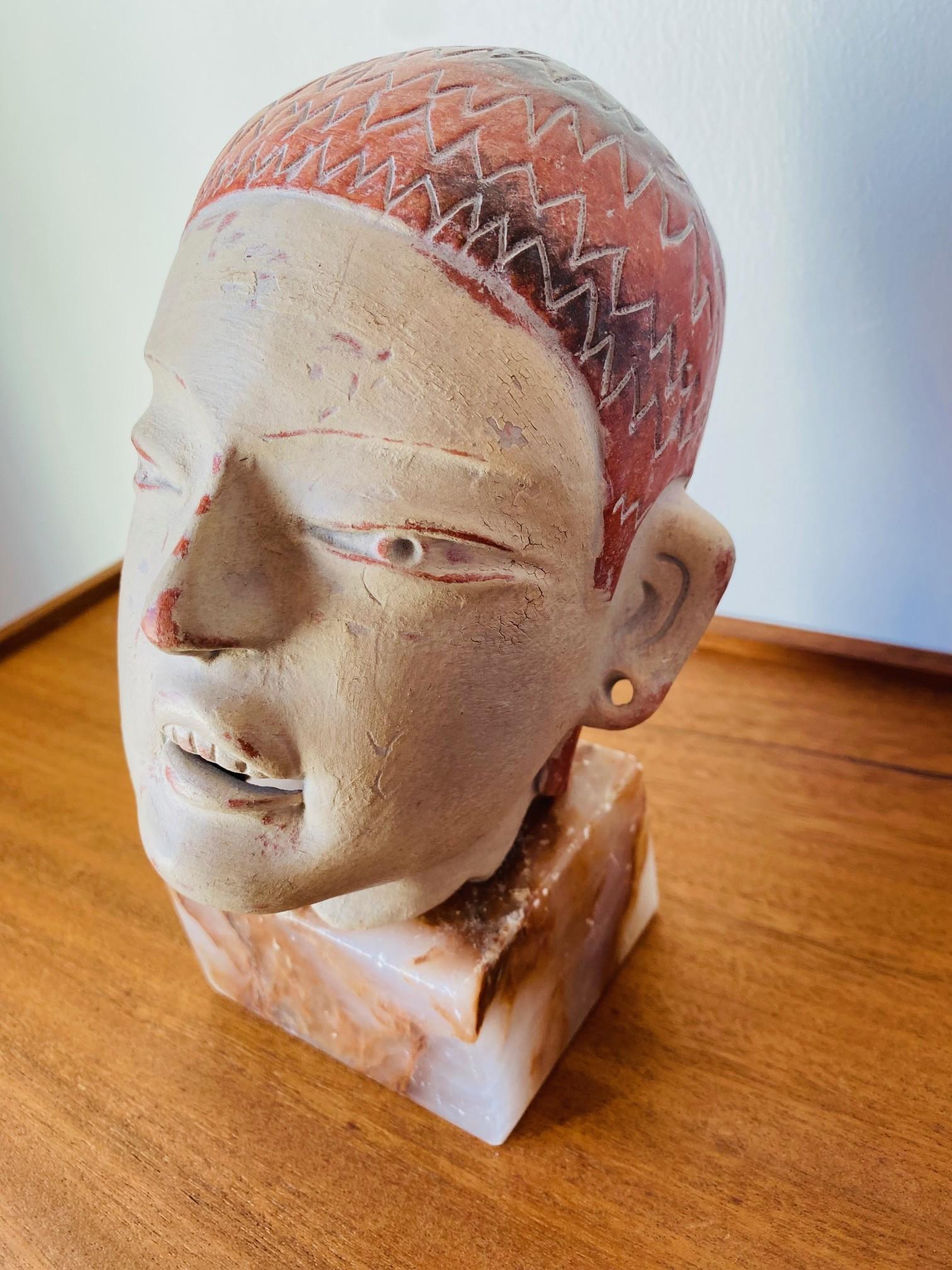 Calco Scultura di testa in terracotta Pre-Columbian d'epoca proveniente dal Messico in vendita