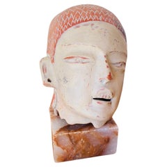 Escultura vintage de terracota con cabeza de reproducción precolombina de México