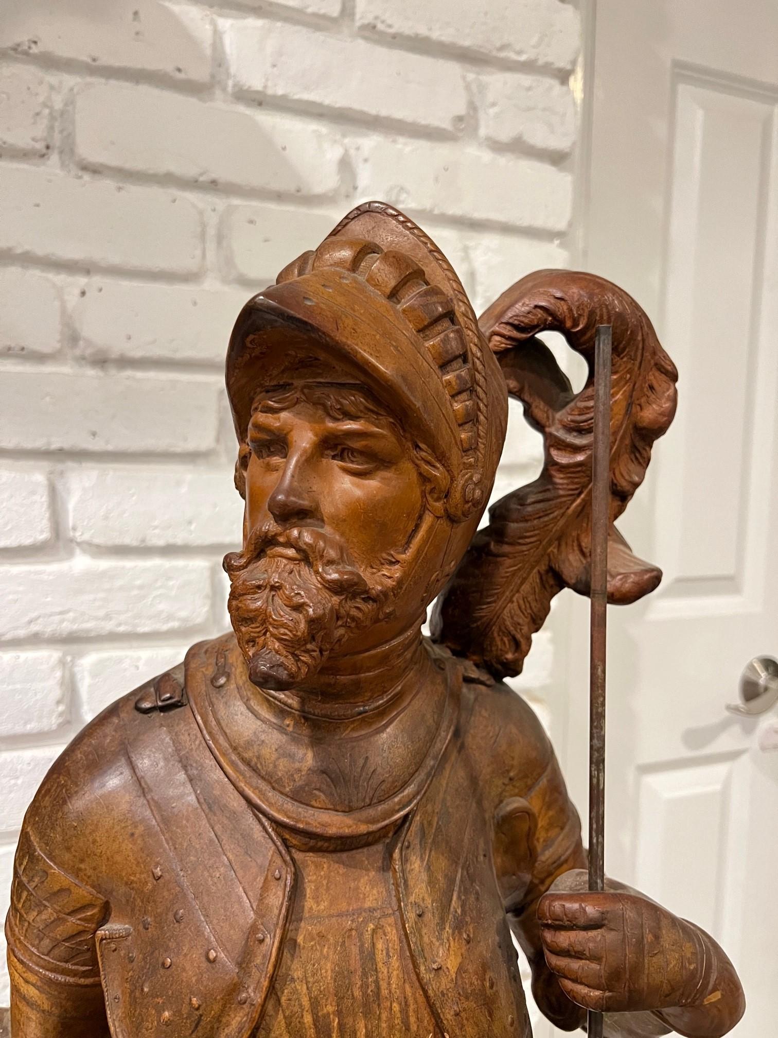 Vintage Terracotta Statue of a Knight in Armor Tomaso Gandolfo   In Good Condition For Sale In Stamford, CT