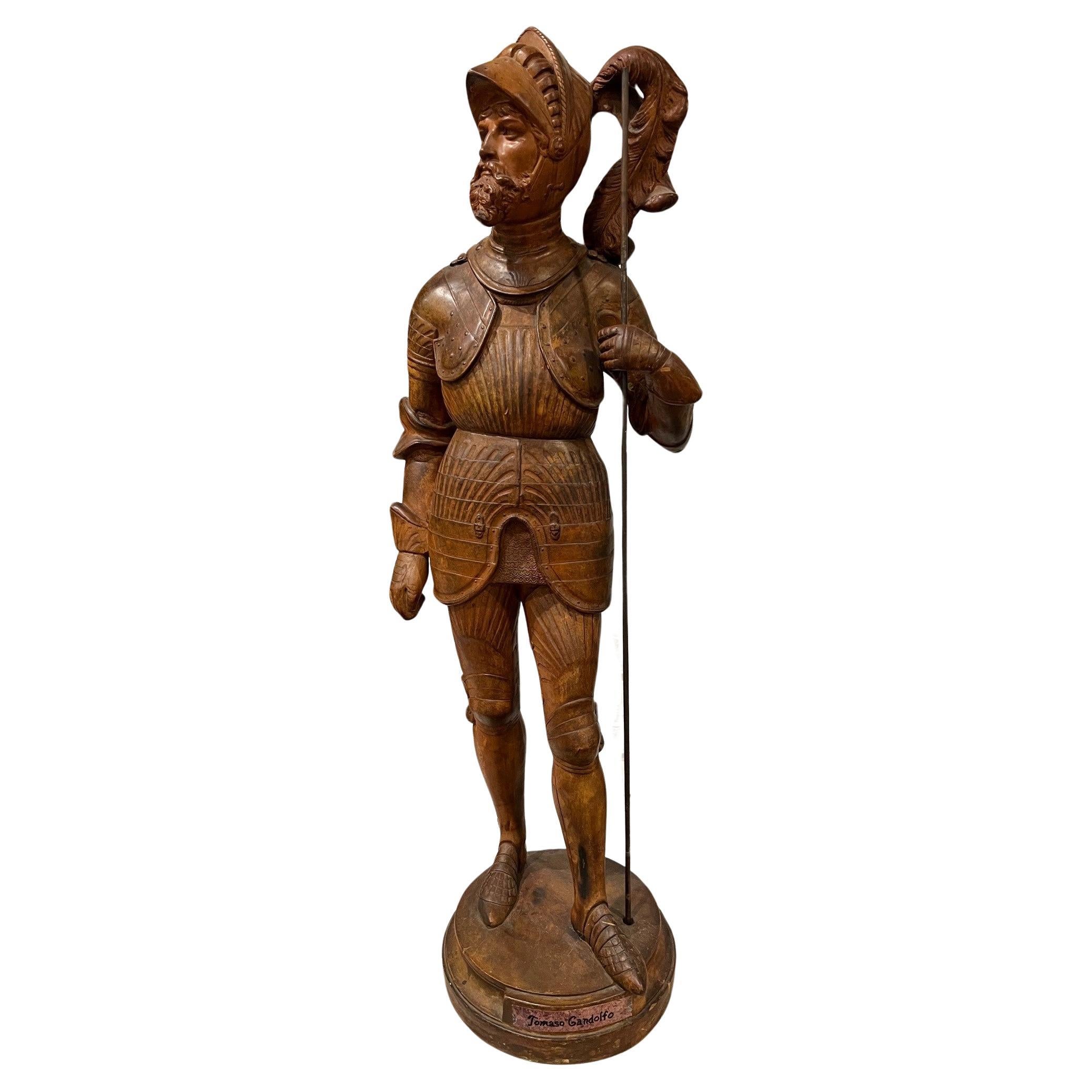 Statue d'un chevalier en terre cuite vintage Tomaso Gandolfo  