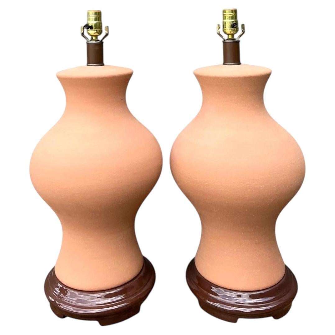 Vintage Terracotta Table Lamps - Pair For Sale