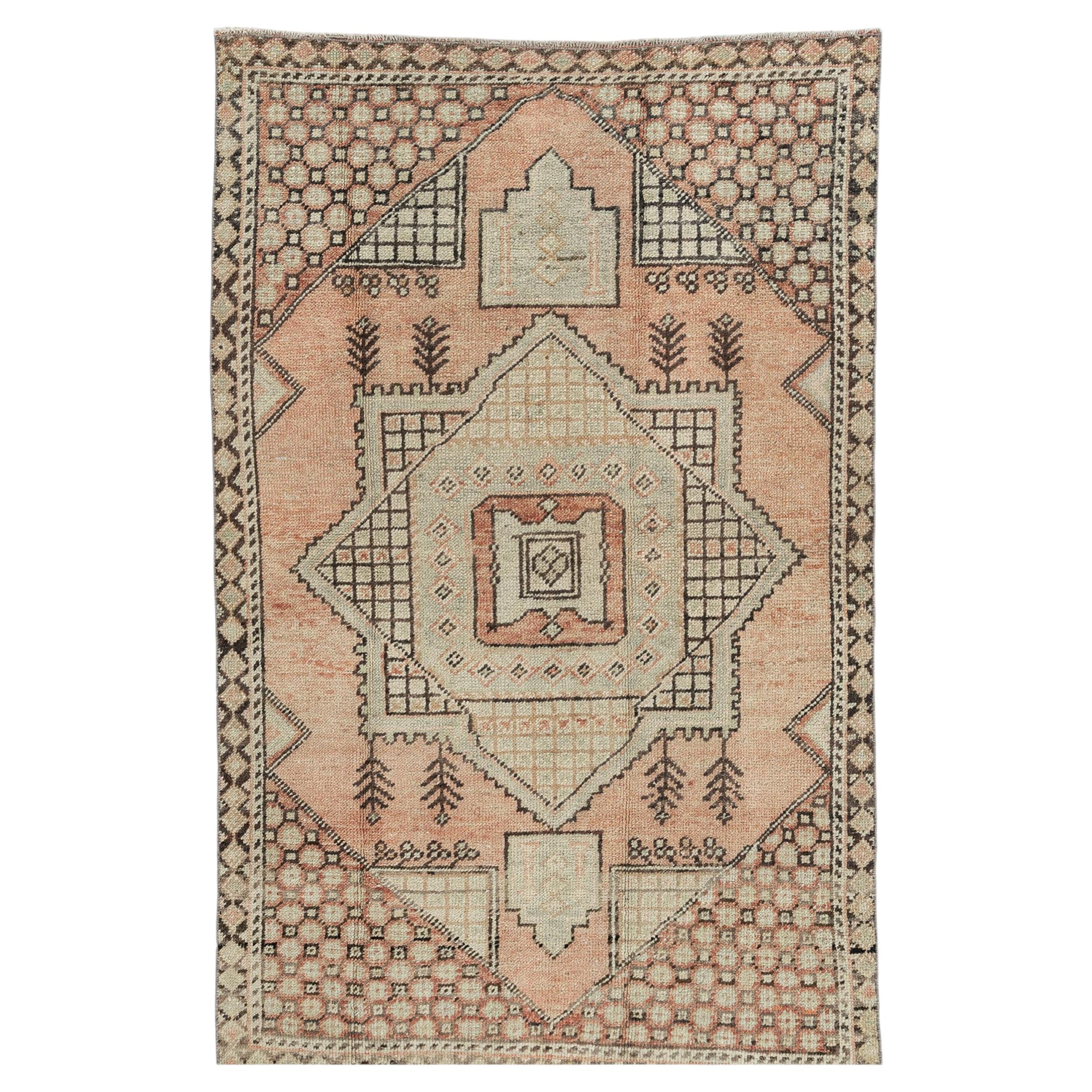 Vintage Terracotta Turkish Oushak Area Rug, 3'7 X 5'8 For Sale