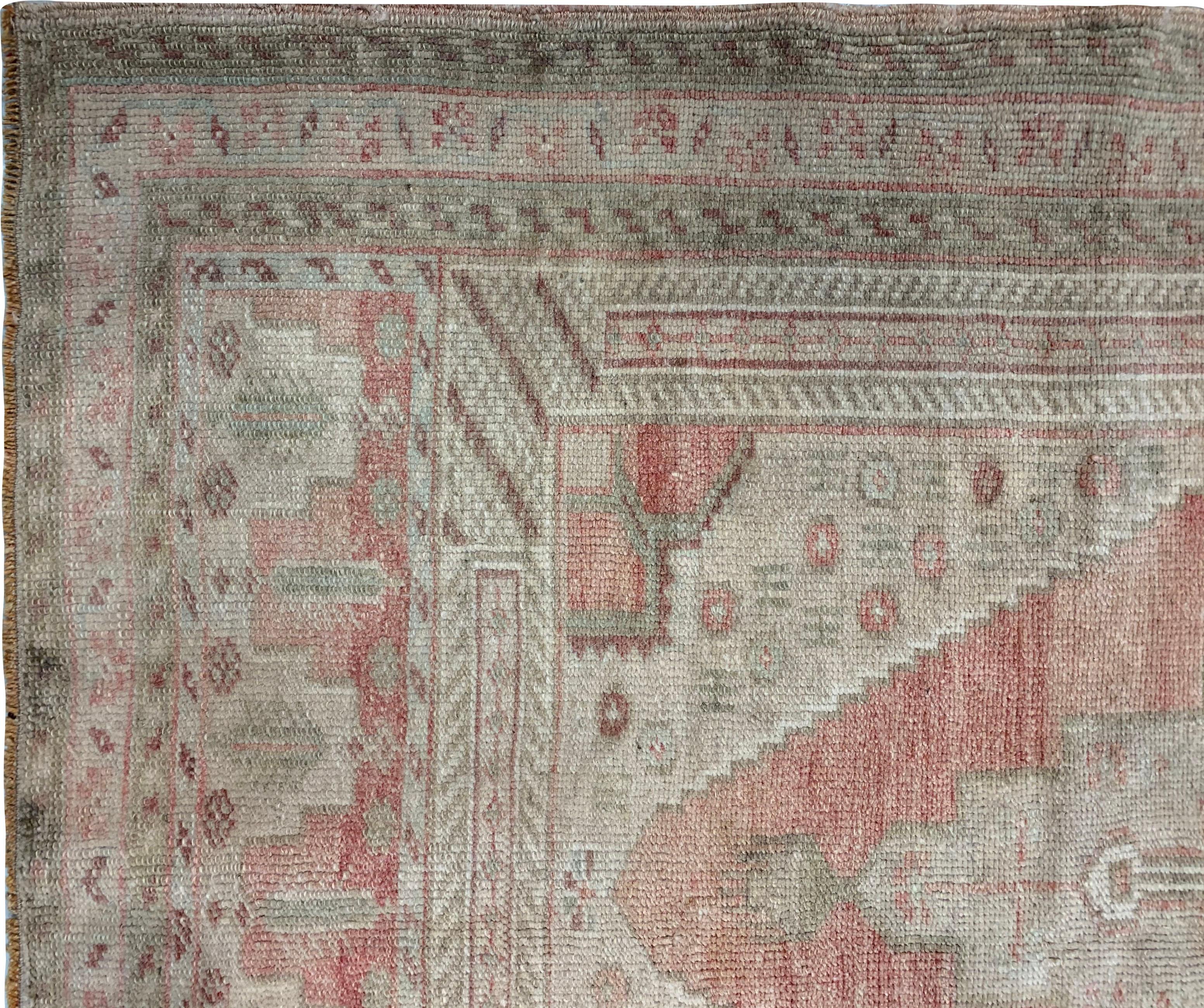 XX secolo Vintage Terracotta Tappeto turco Oushak Runner 3'4 x 6'1 in vendita
