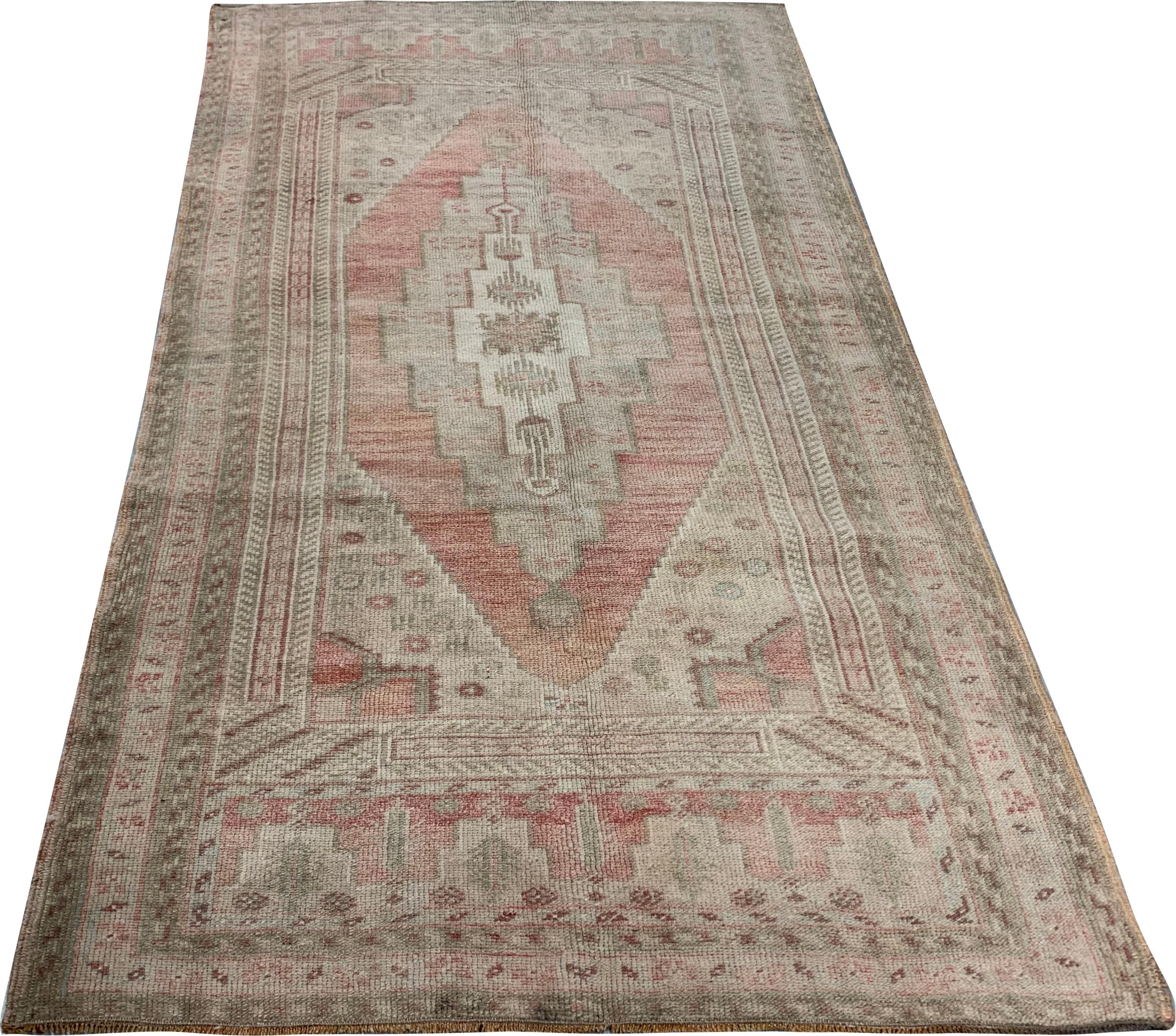 Vintage Terracotta Tappeto turco Oushak Runner 3'4 x 6'1 in vendita 2