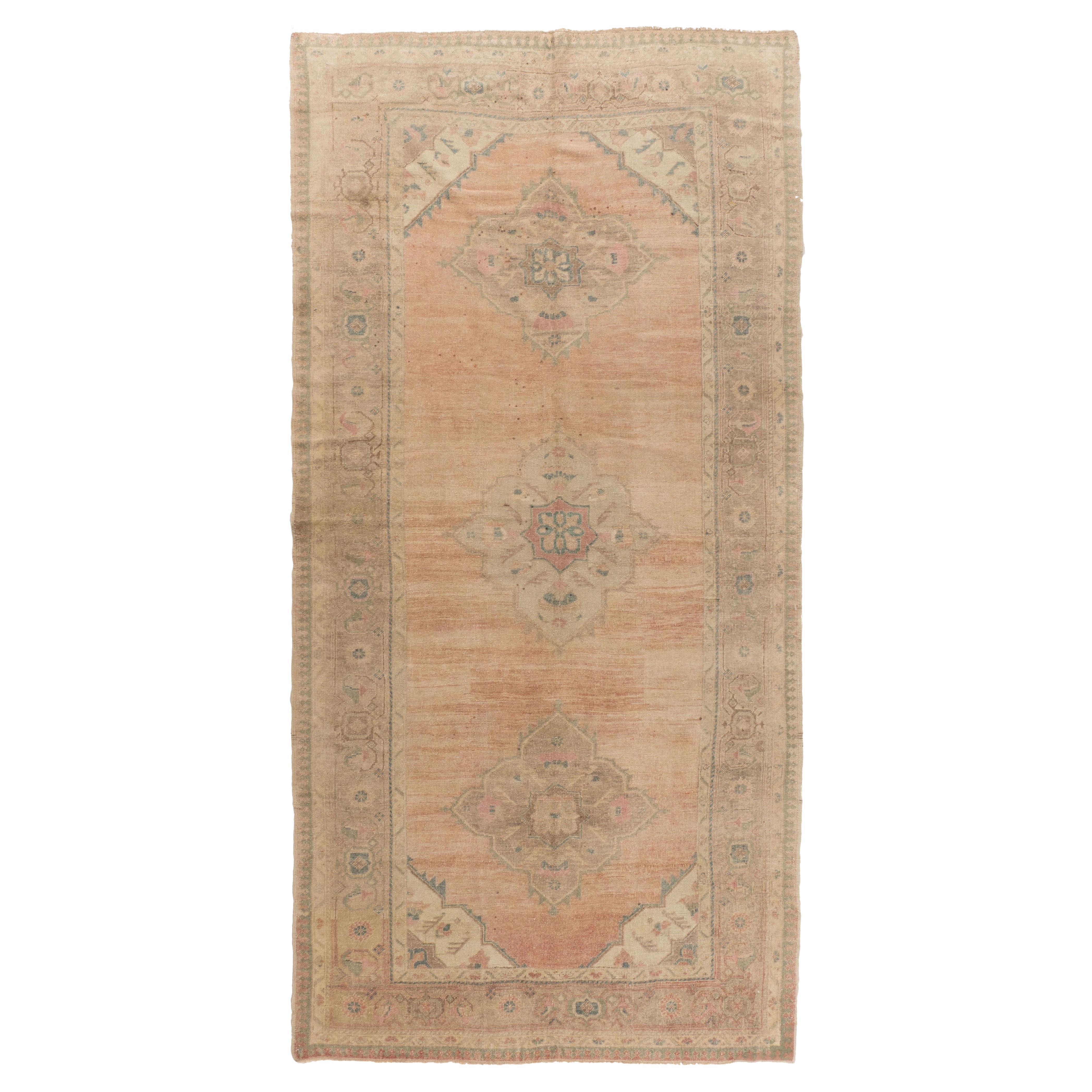 Vintage Terrakotta Türkisch Oushak Läufer Teppich 5'3 X 10'11 im Angebot
