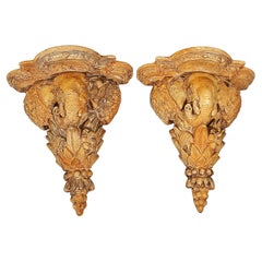 Staffe da parete in terracotta d'epoca, una coppia
