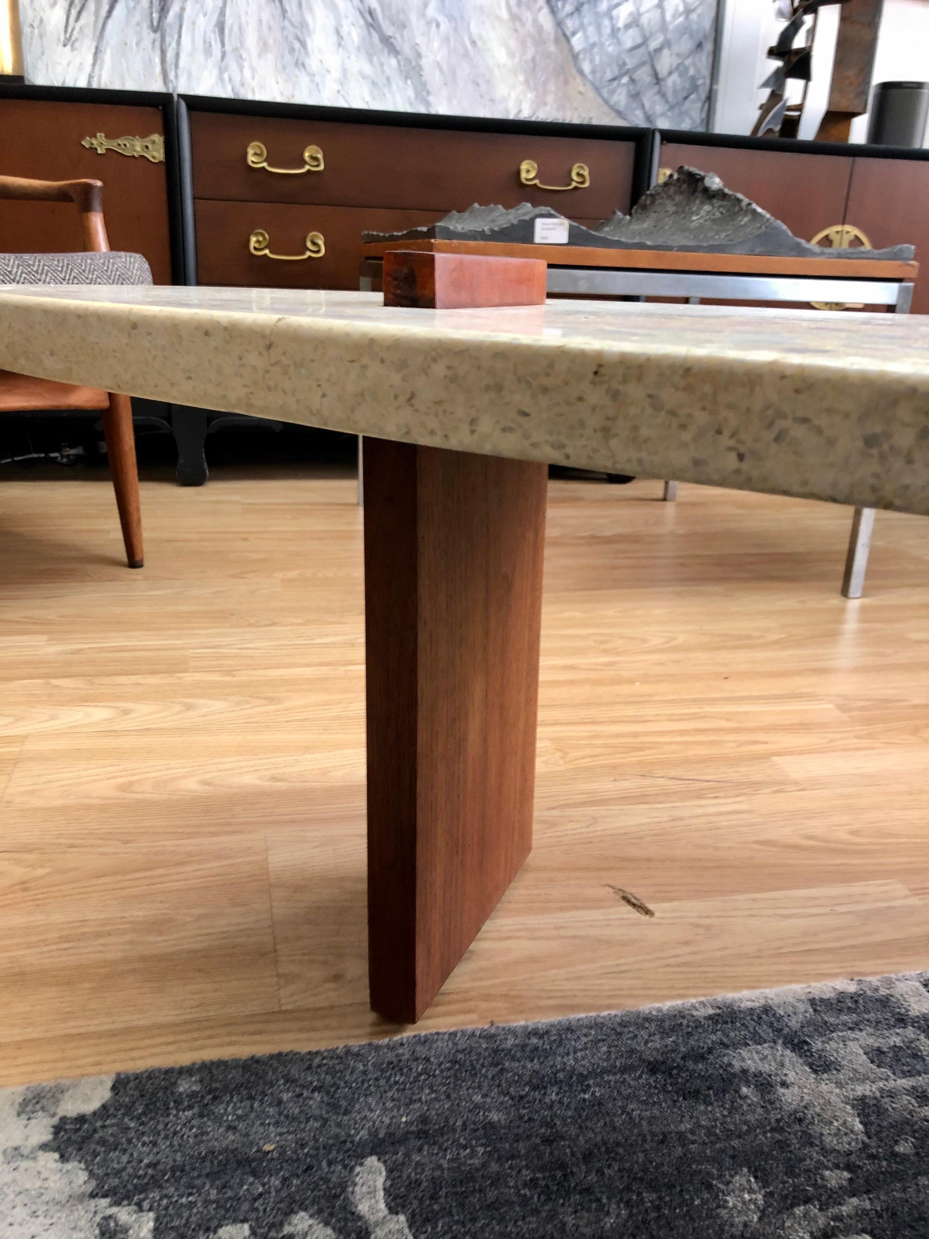 Mid-Century Modern Vintage Terrazzo and Walnut Coffee Table in the Style of Harvey Probber