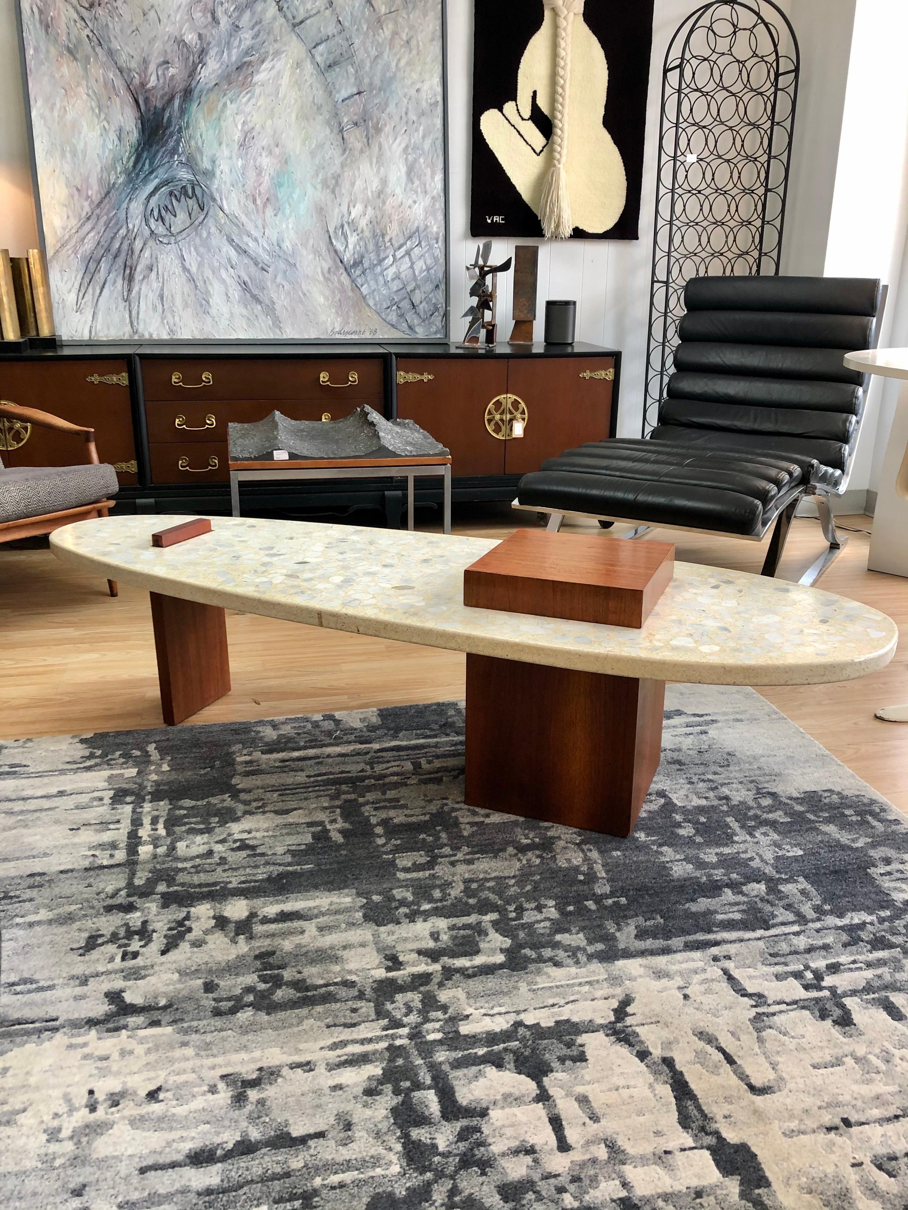 Unknown Vintage Terrazzo and Walnut Coffee Table in the Style of Harvey Probber