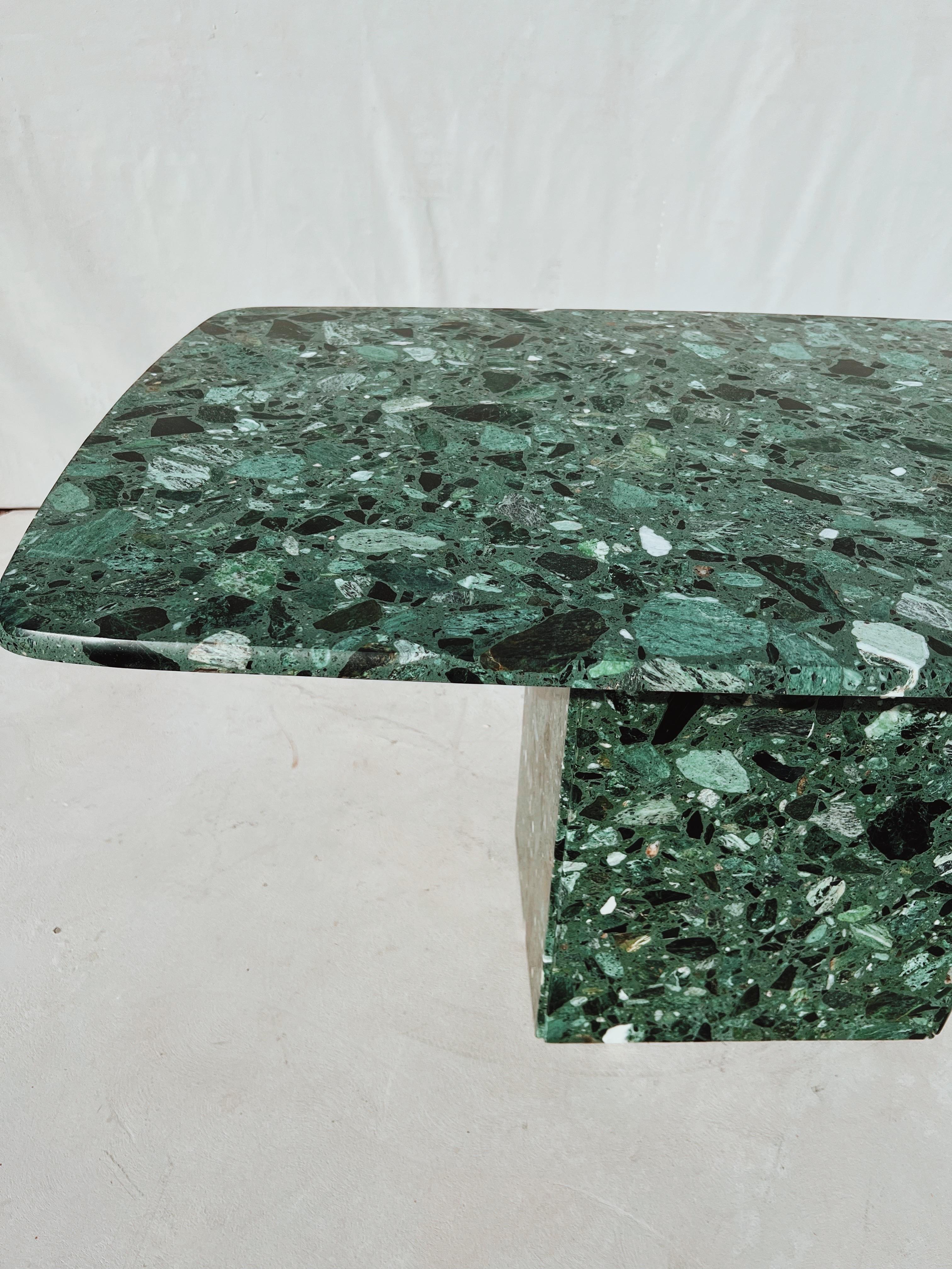 Polished Vintage Terrazzo Italia Green Marble Rectangular Dining Table