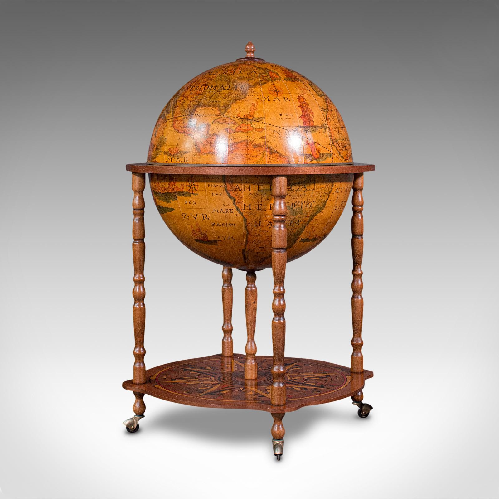 20th Century Vintage Terrestrial Drinks Globe, Continental, Cocktail Trolley, Cabinet, C.1970