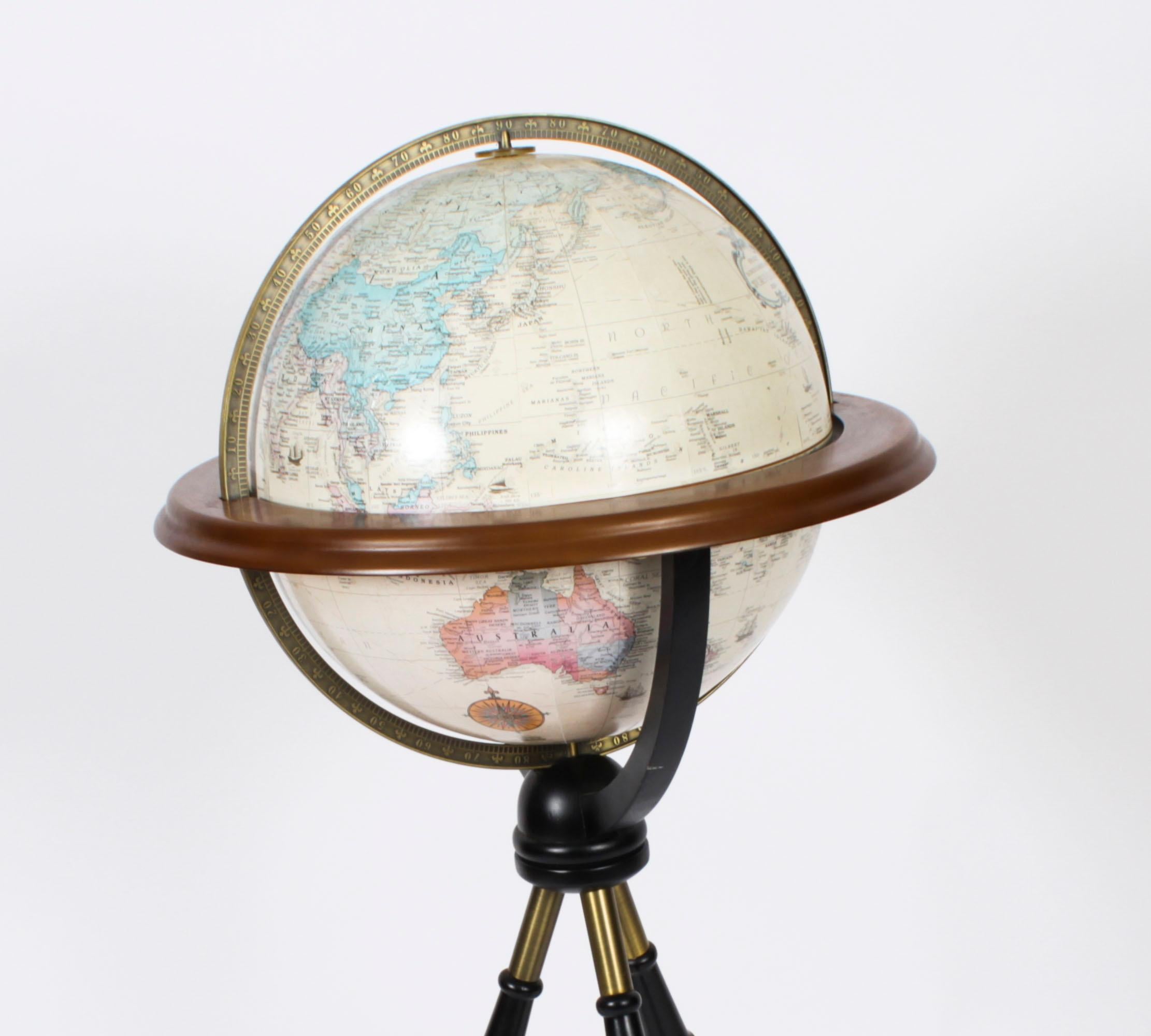 Late 20th Century Vintage Terrestrial Library Globe on Stand 20th Century For Sale