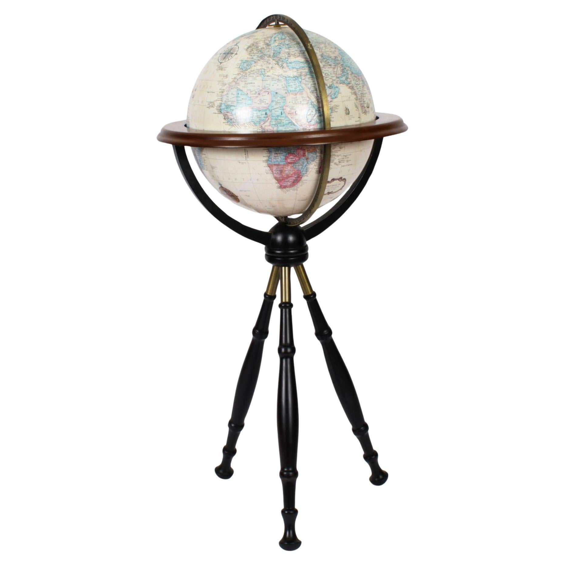 Vintage Terrestrial Library Globe on Stand 20th Century
