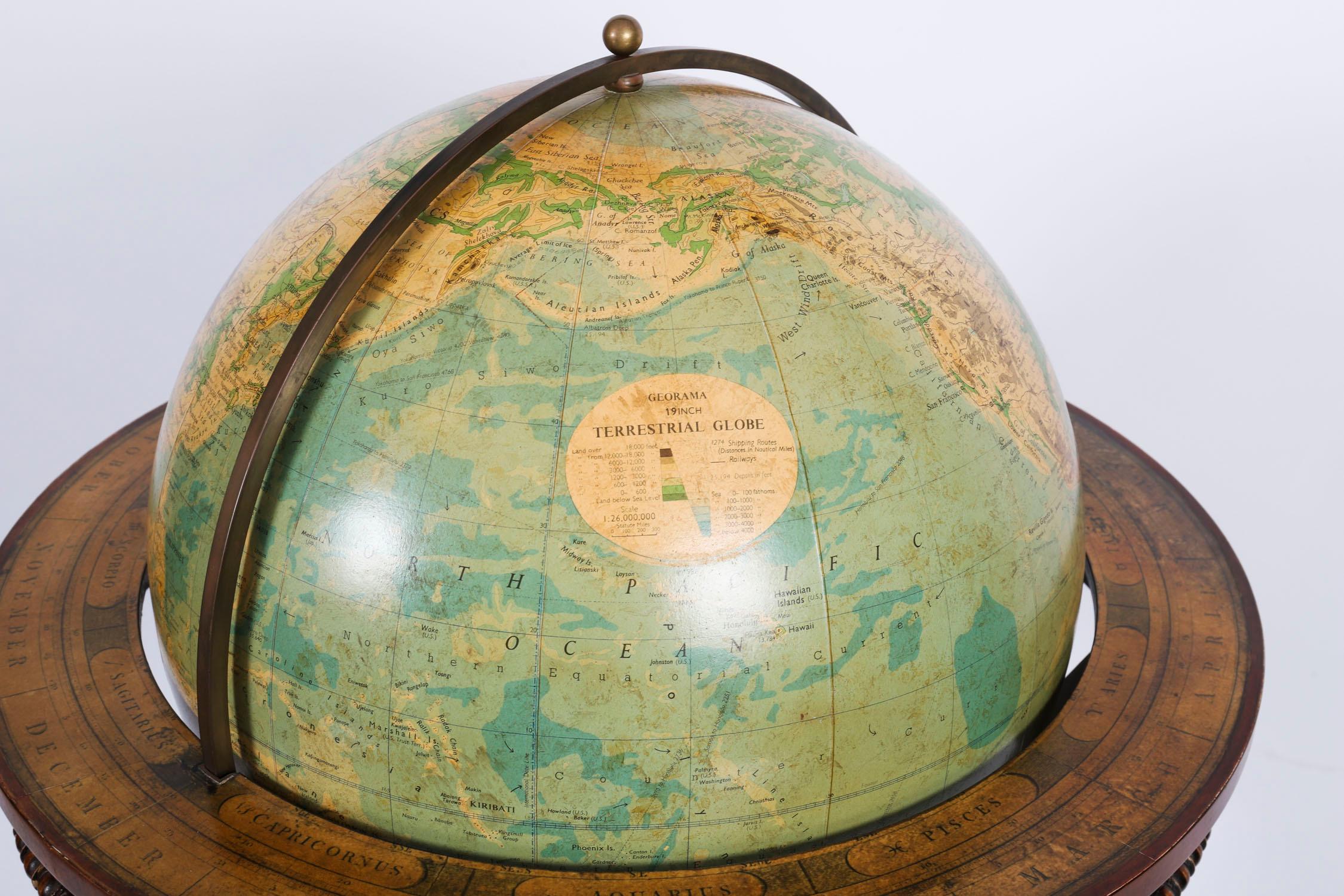 Vintage Terrestrial Library Globe on Stand With Compass 20th Century For Sale 9