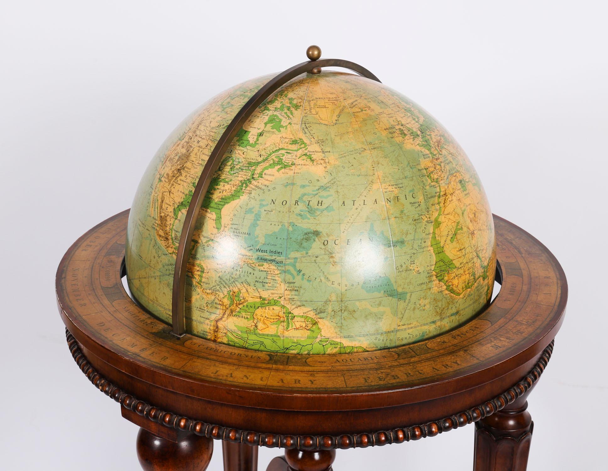 Vintage Terrestrial Library Globe on Stand With Compass 20th Century For Sale 10