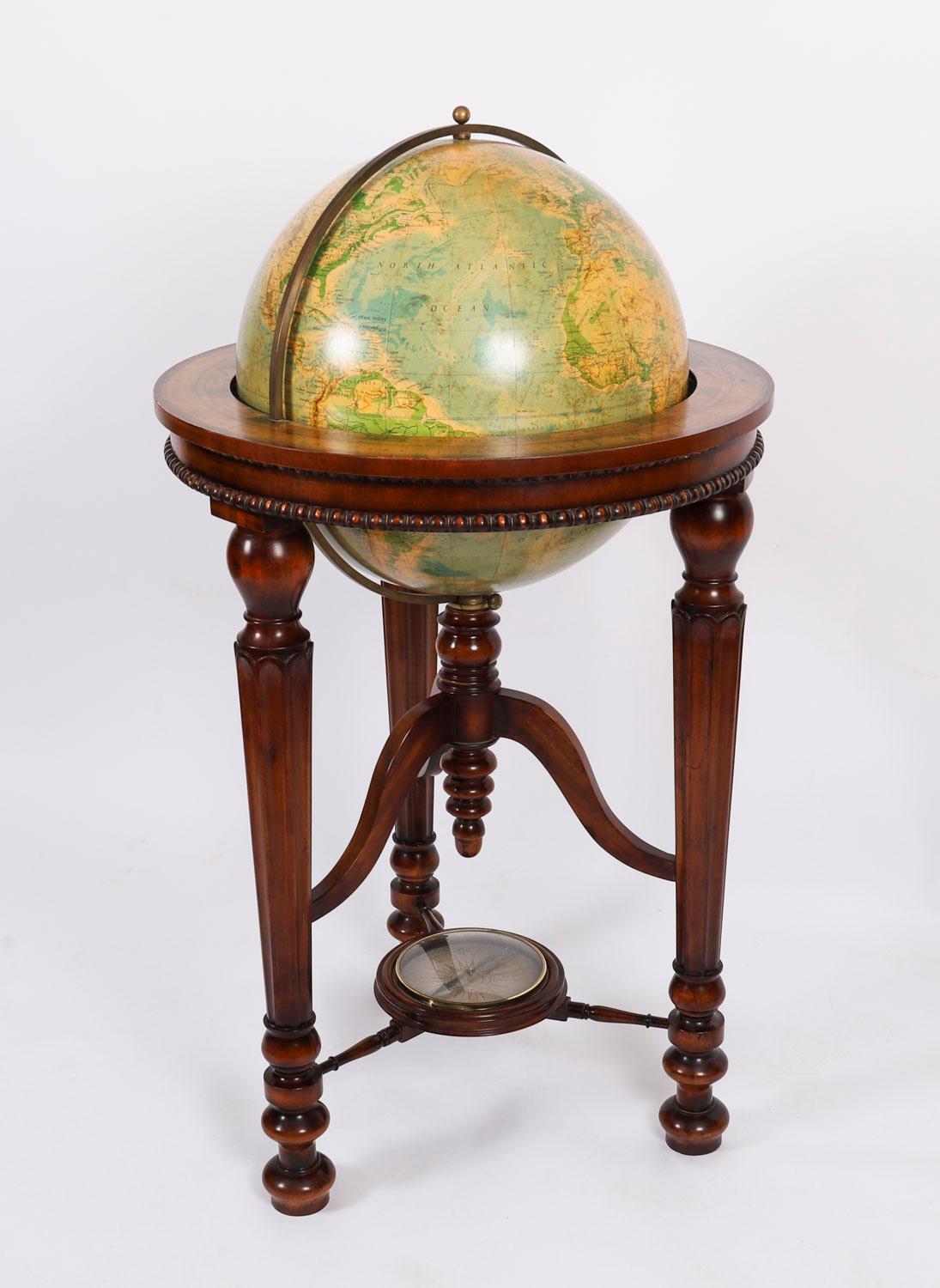 Vintage Terrestrial Library Globe on Stand With Compass 20th Century In Good Condition For Sale In London, GB