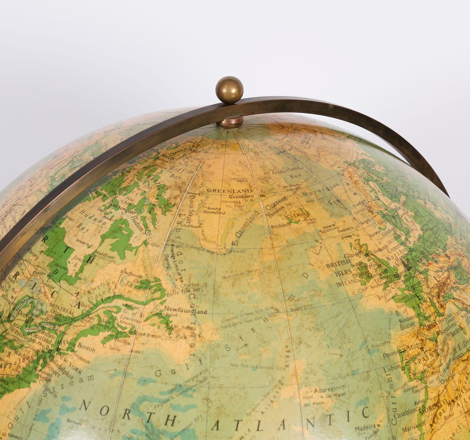 Mahogany Vintage Terrestrial Library Globe on Stand With Compass 20th Century For Sale