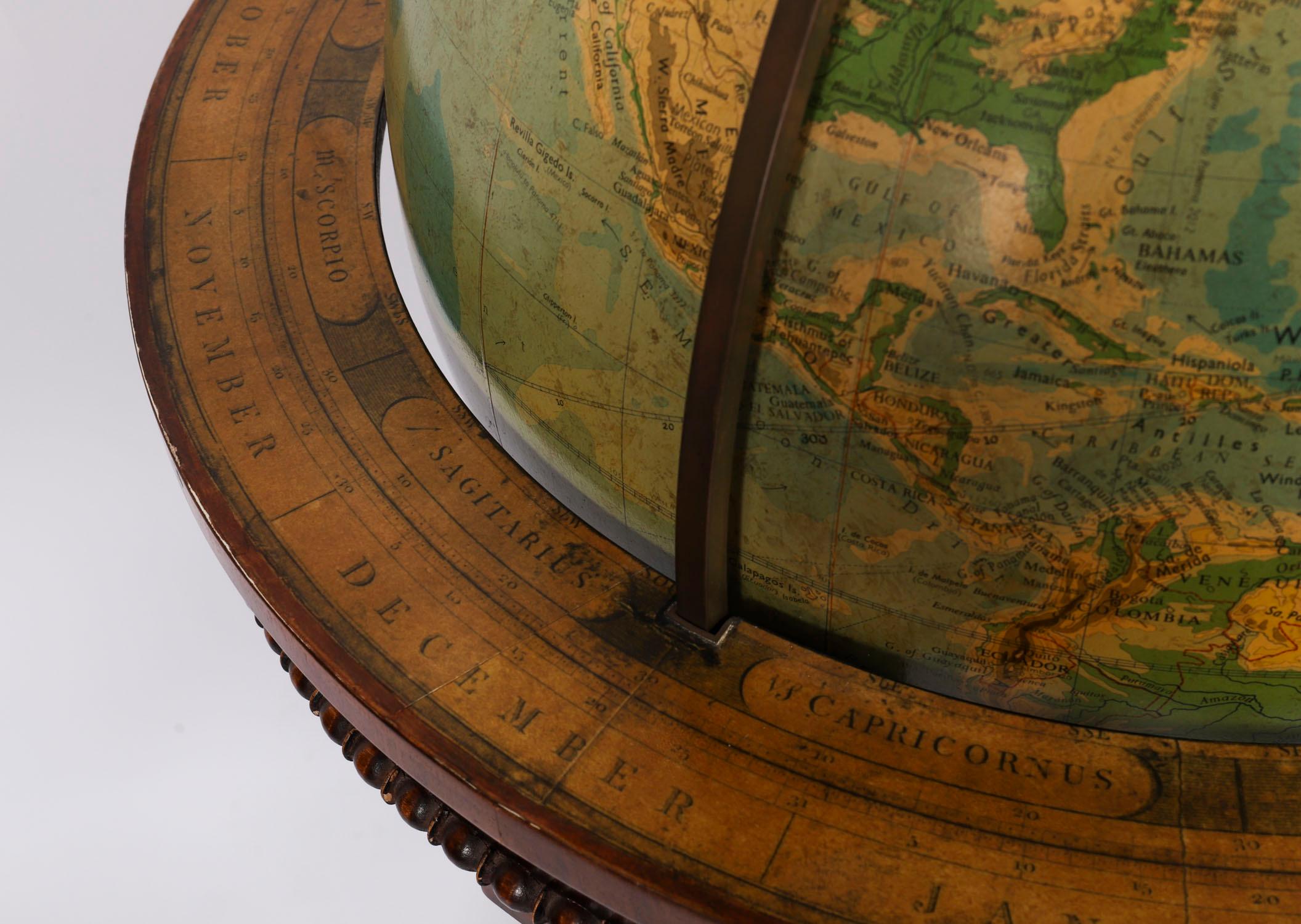Vintage Terrestrial Library Globe on Stand With Compass 20th Century For Sale 3