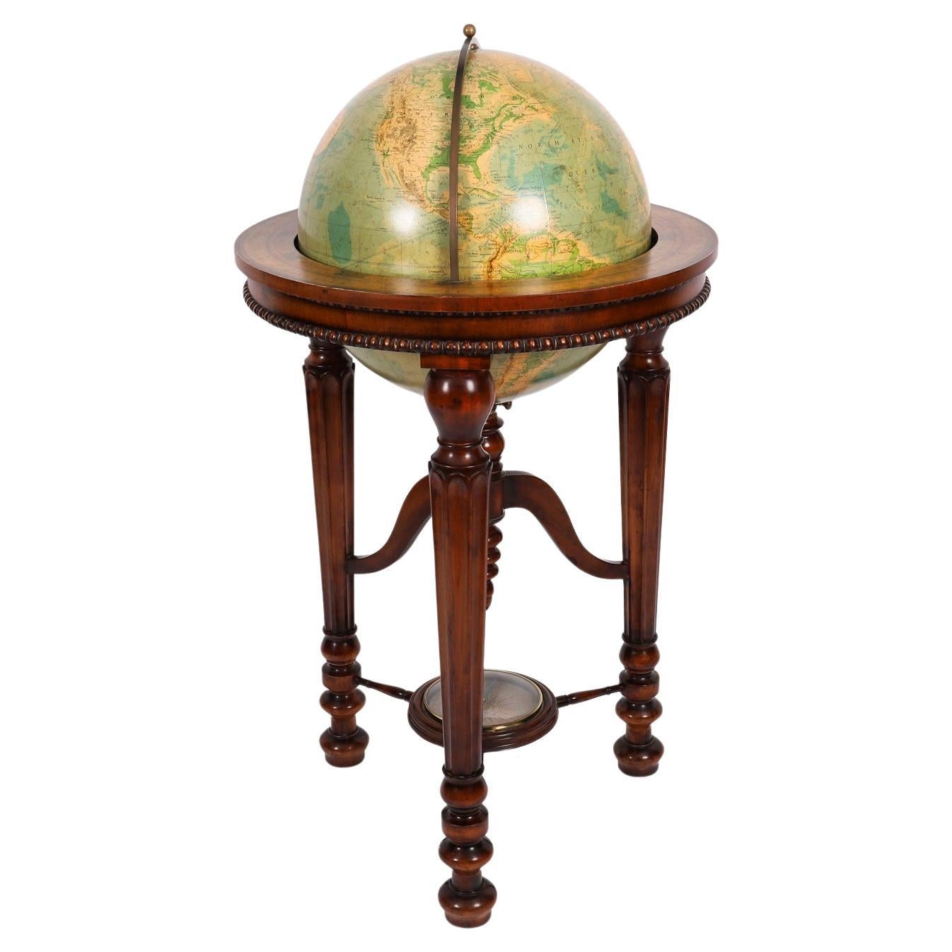 Vintage Terrestrial Library Globe on Stand With Compass 20th Century For Sale