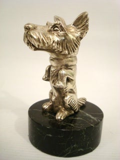 Vintage Terrier Silvered Sculpture / Figure / Desk Paperweight. c1930´s