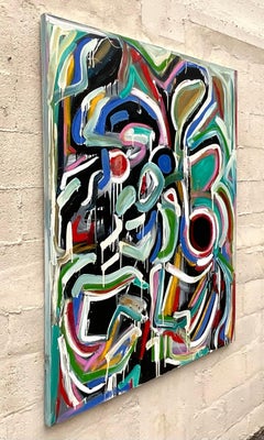 Vintage Terry J. Frid Abstract Oil Painting on Canvas