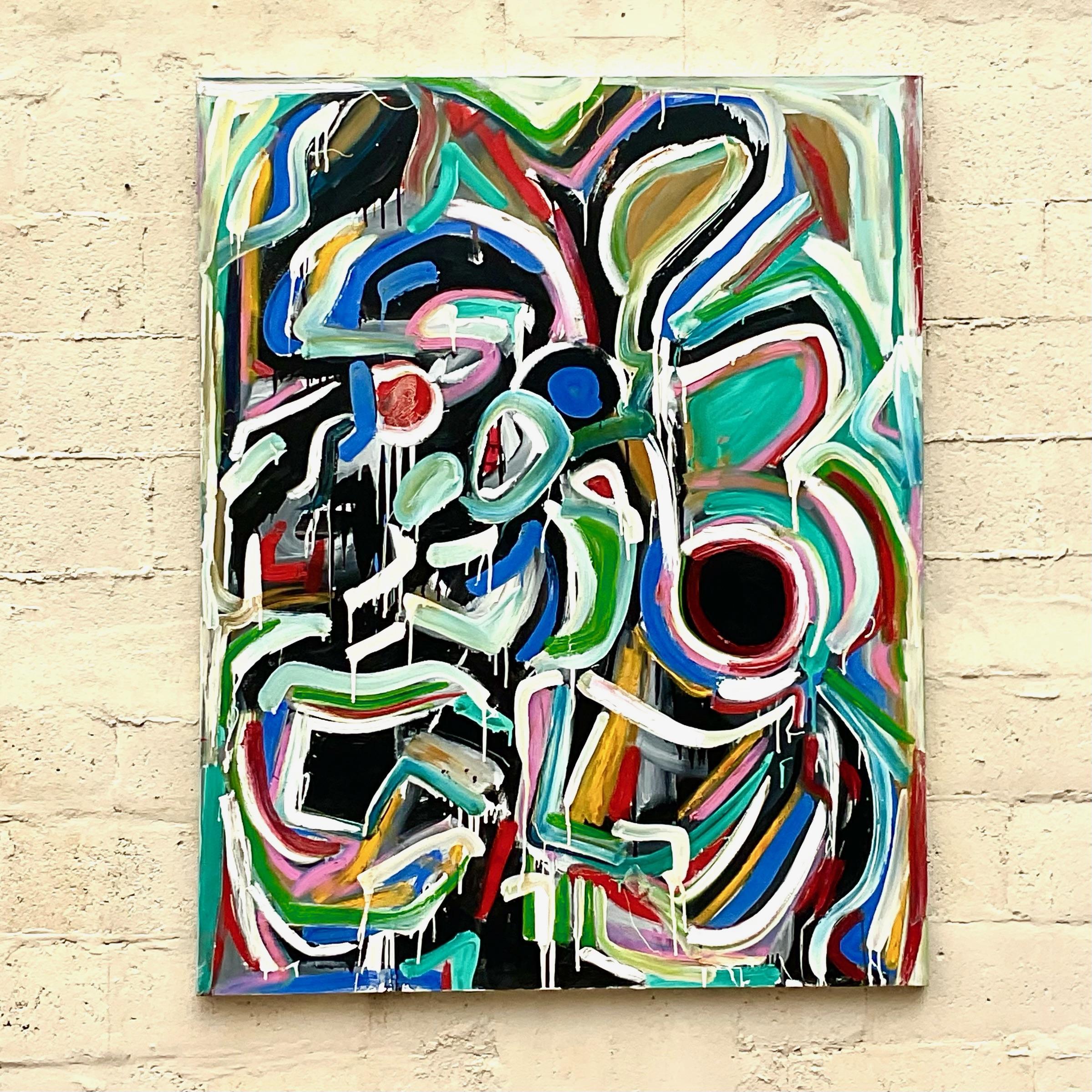 North American Vintage Terry J. Frid Abstract Oil Painting on Canvas For Sale