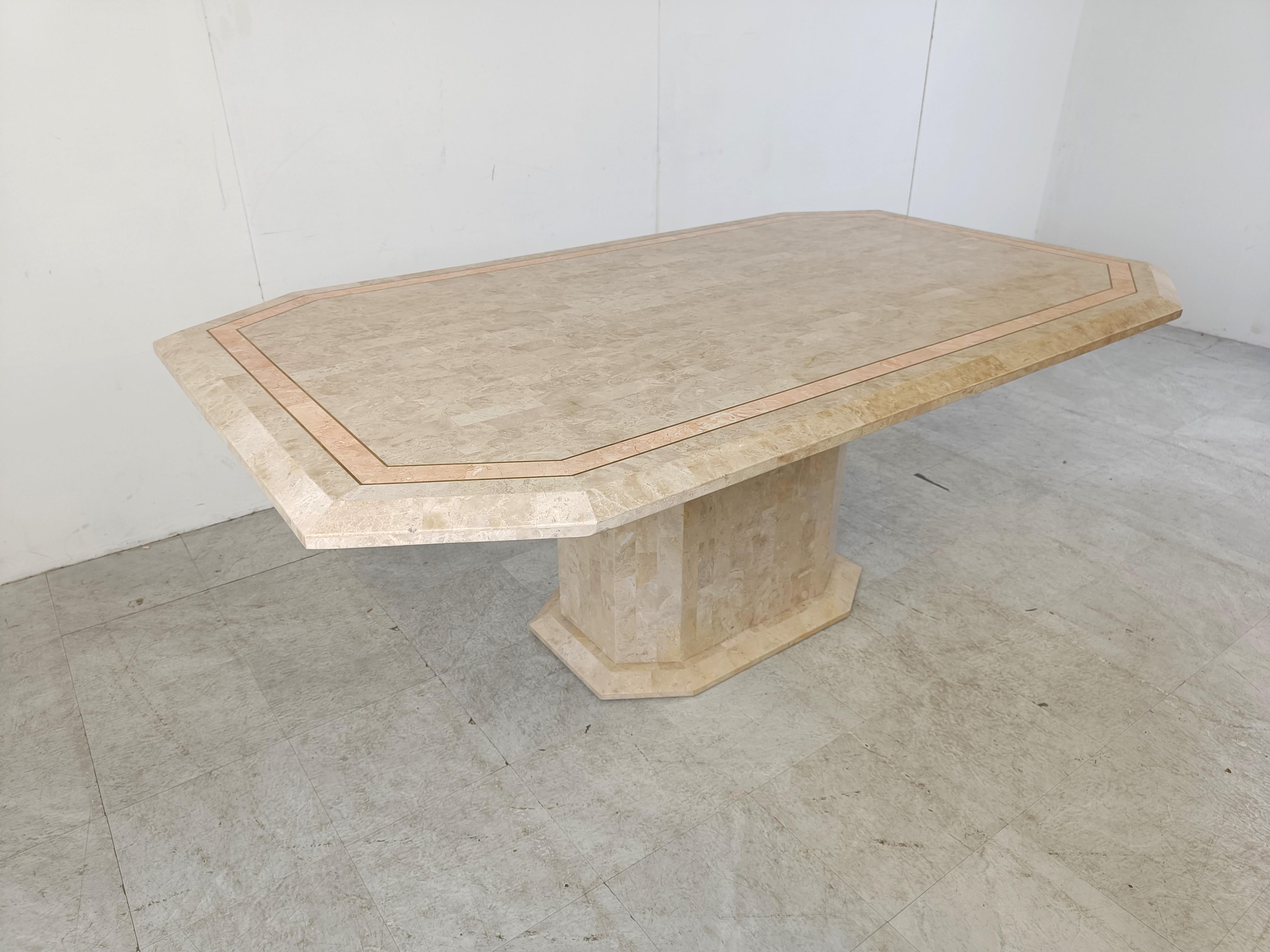 Vintage tesselated stone dining table by Maithland smith, 1970s In Good Condition For Sale In HEVERLEE, BE