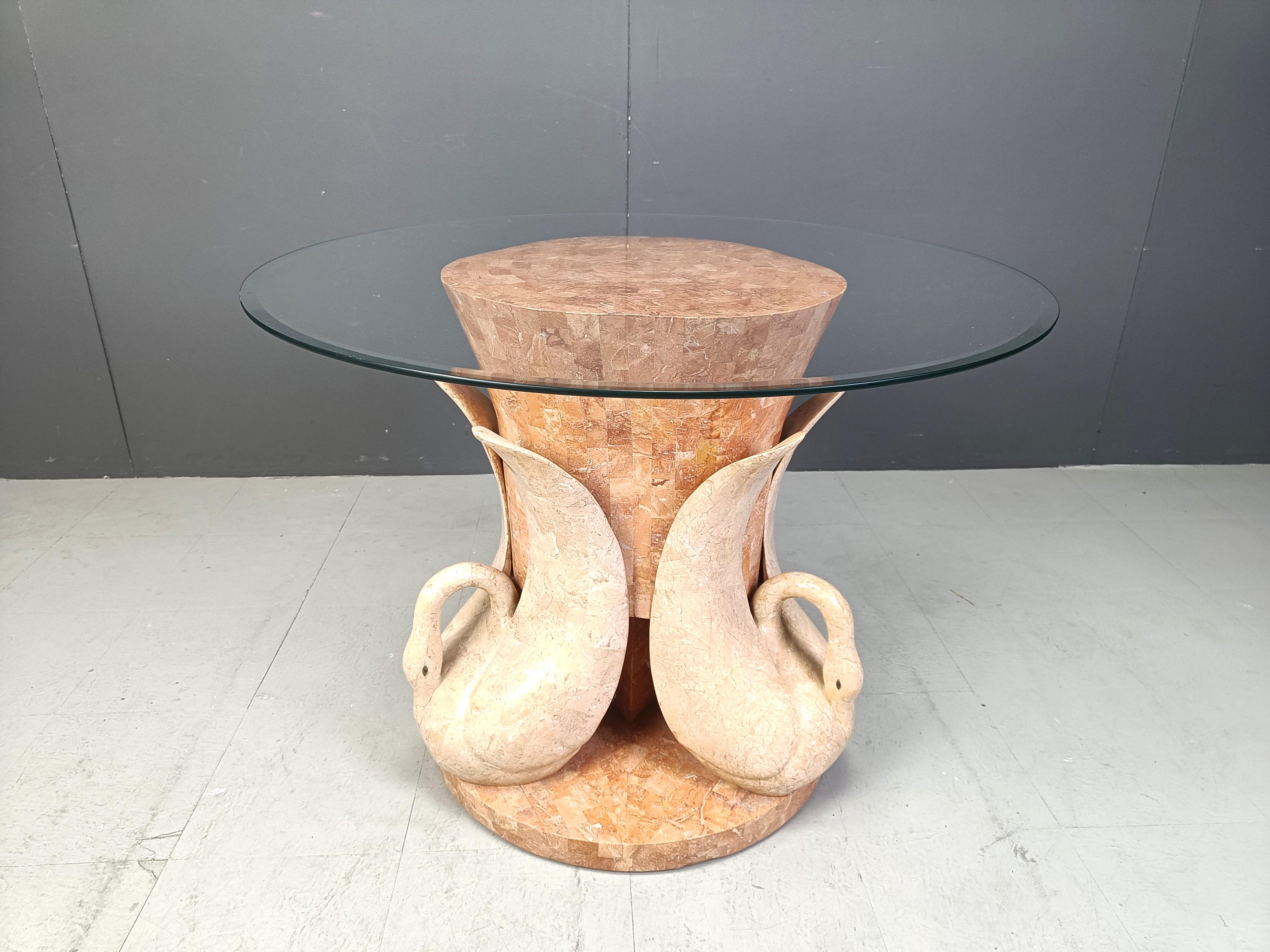 Hollywood Regency Vintage tesselated stone swan dining table, 1970s For Sale