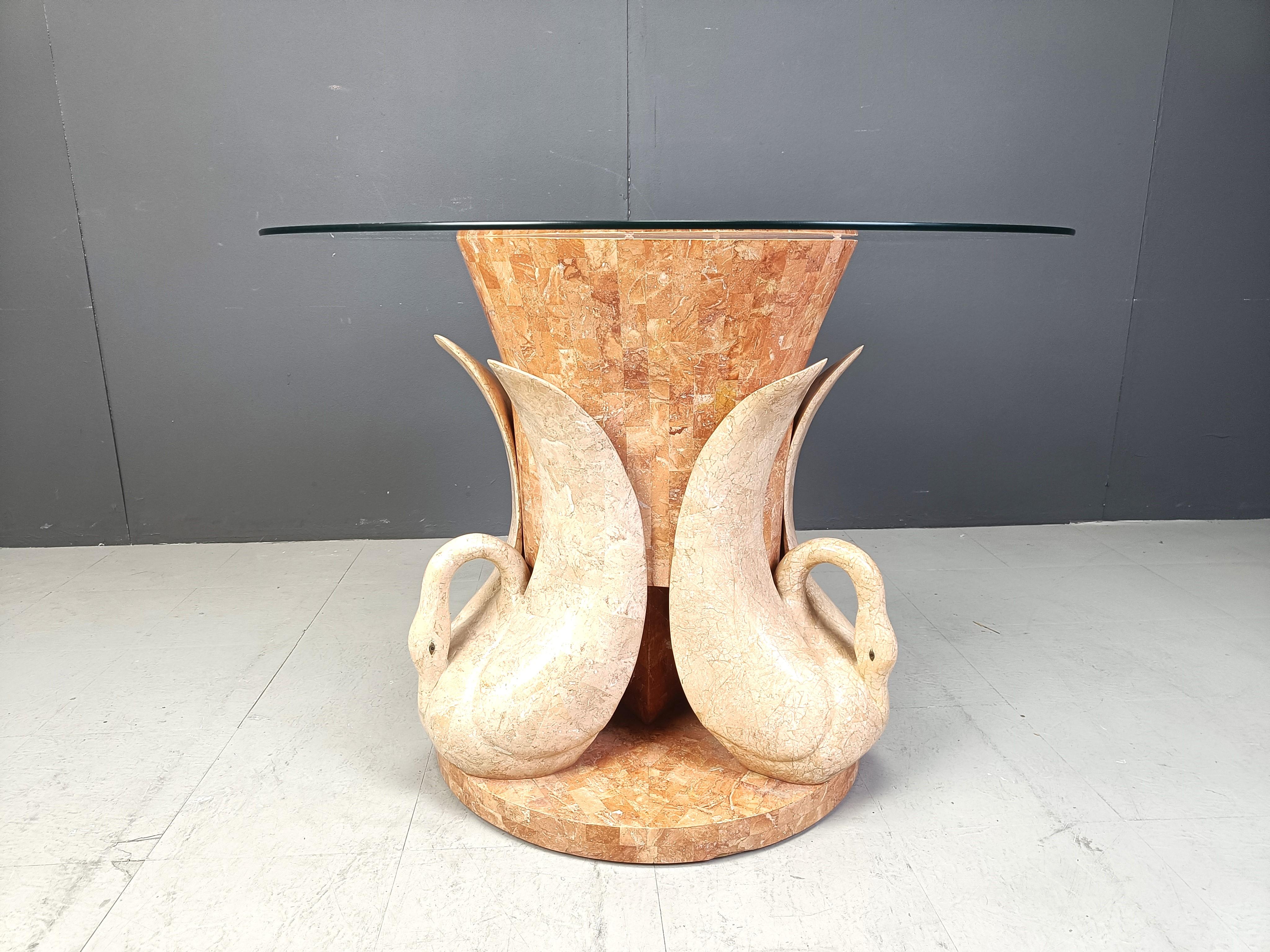 French Vintage tesselated stone swan dining table, 1970s For Sale