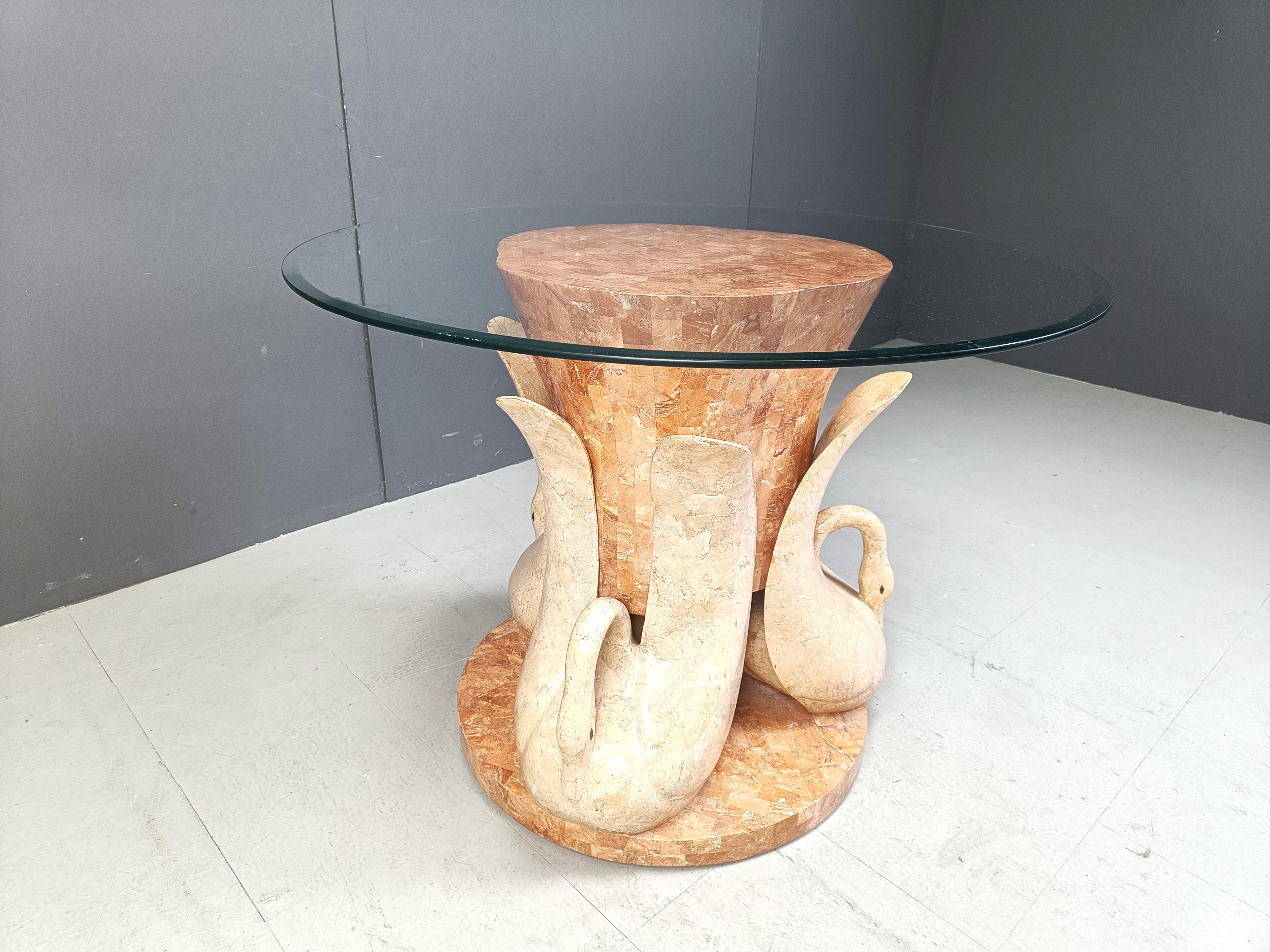 Stone Vintage tesselated stone swan dining table, 1970s For Sale