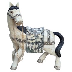 Vintage Tessellated Bone Tile Horse Statue Vintage Tessellated Bone Tile Horse Statue