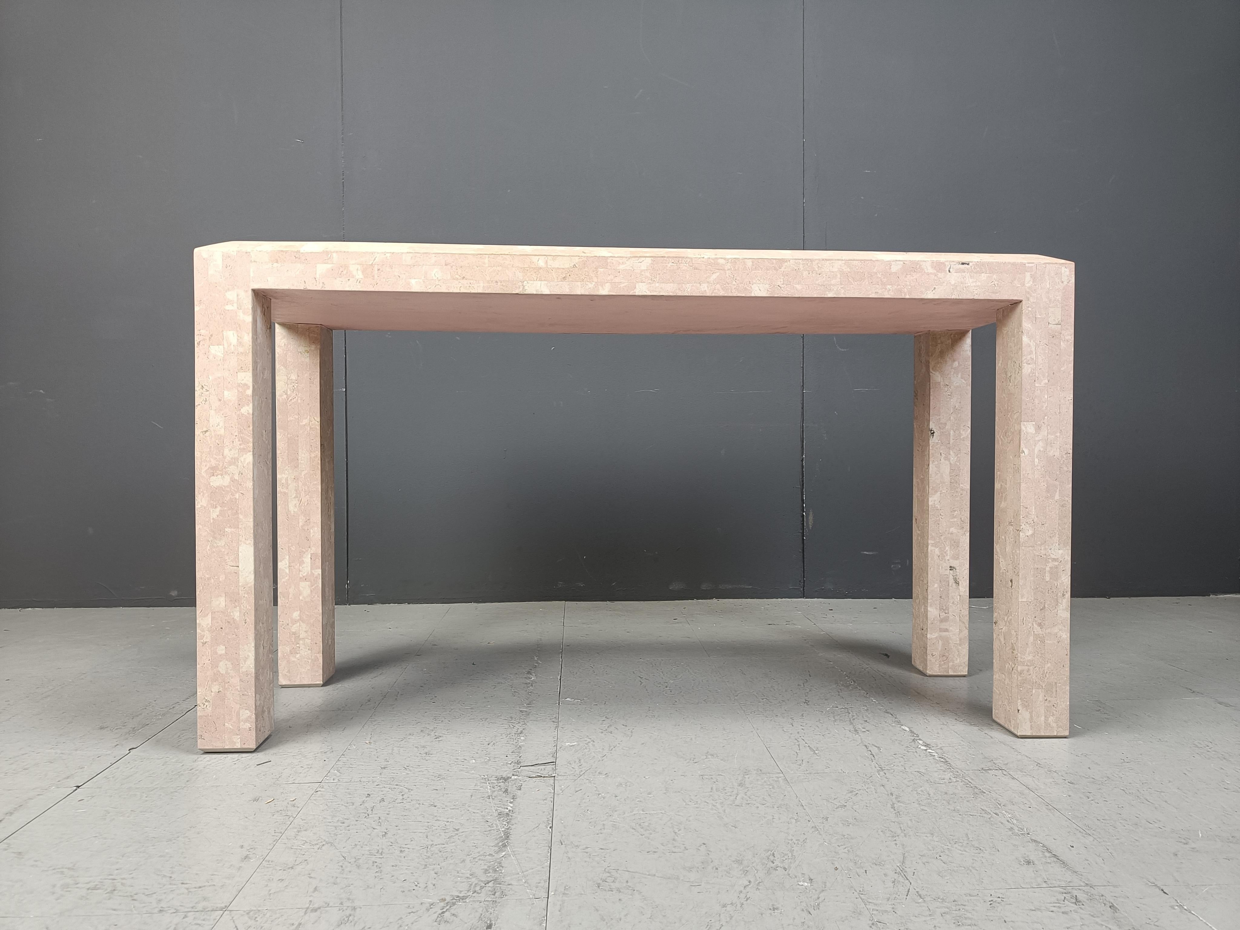 Brass Vintage tessellated console in the manner of Maitland Smith, 1980s