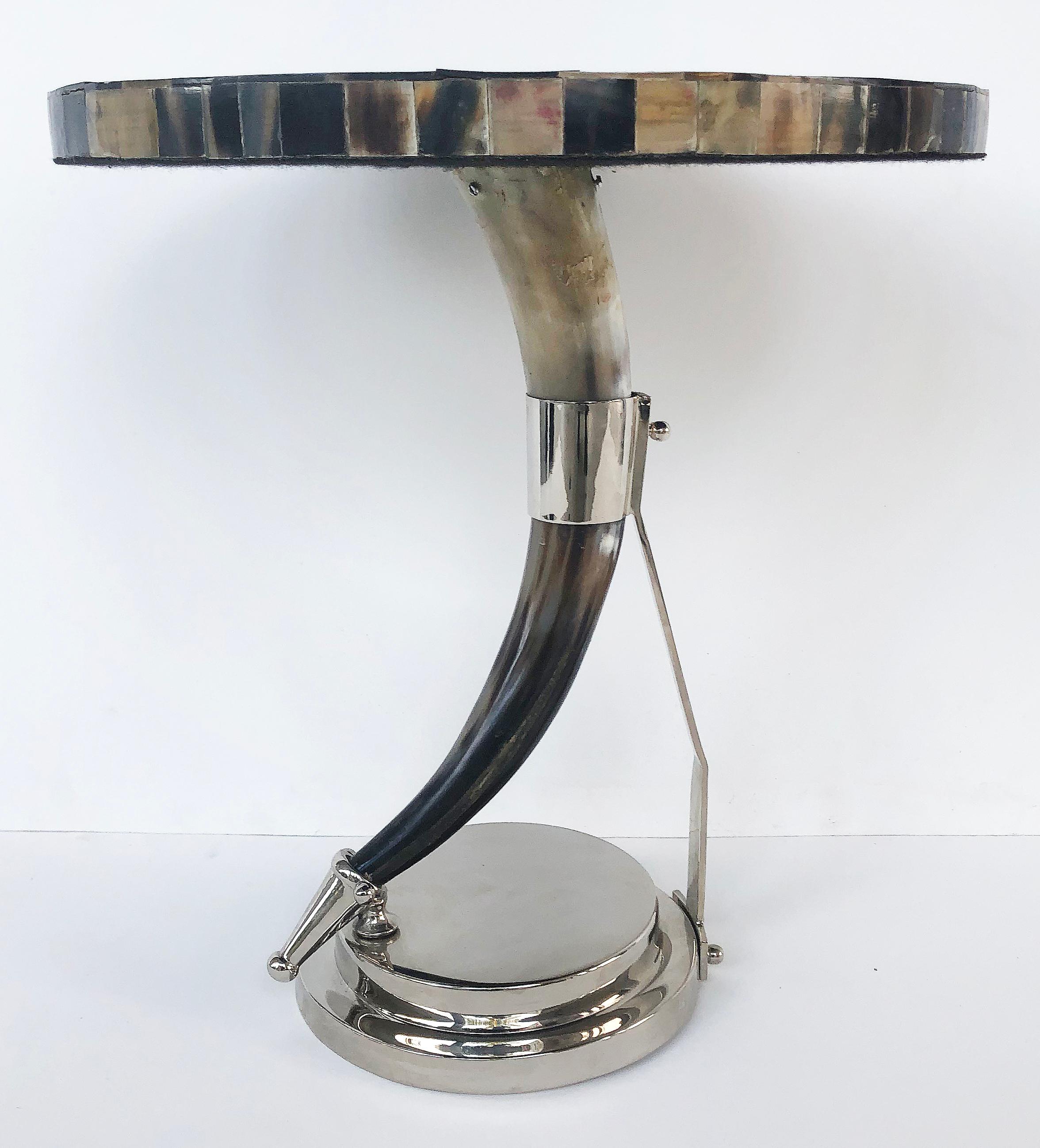 Modern Vintage Tessellated Horn and Chrome Side Table For Sale