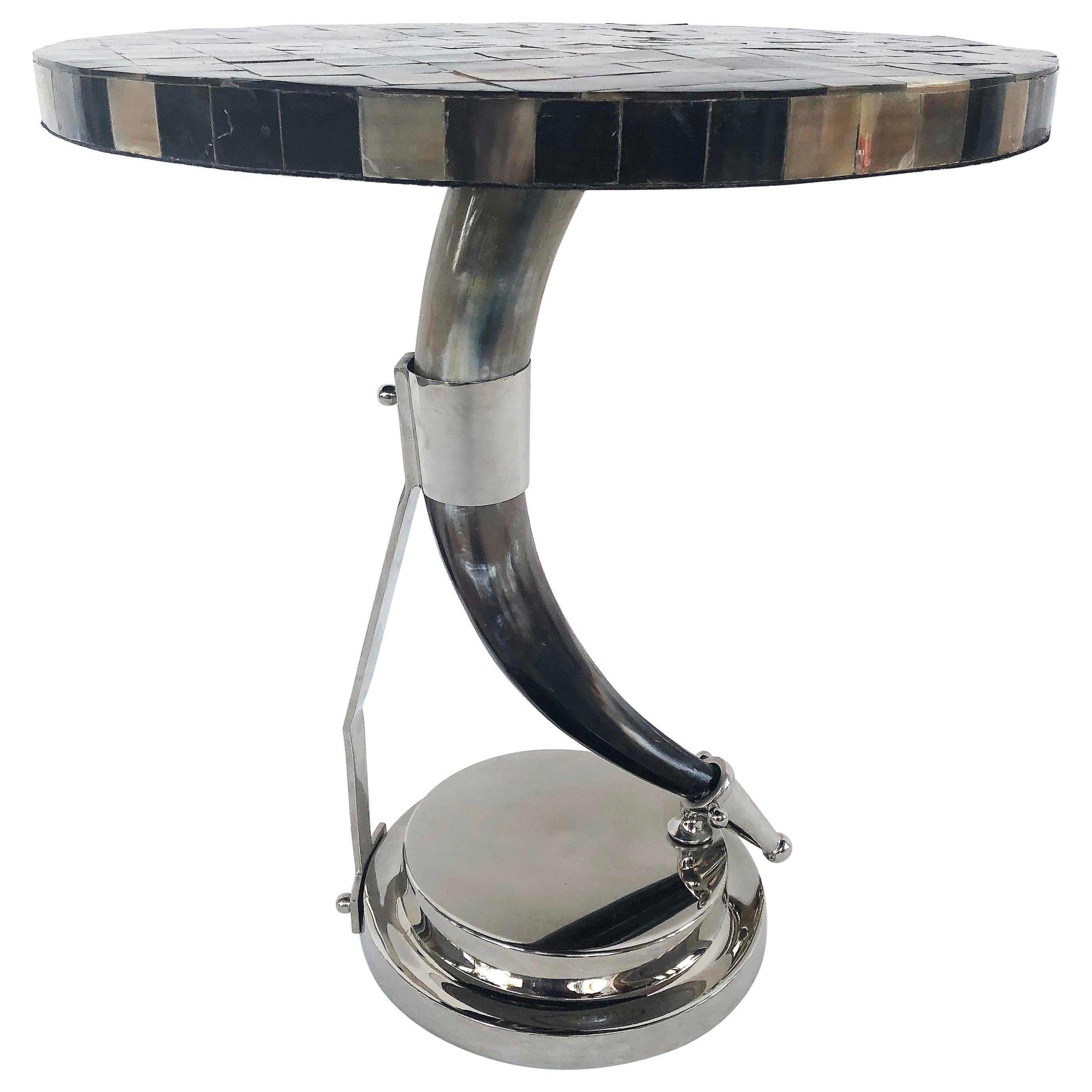 Vintage Tessellated Horn and Chrome Side Table For Sale
