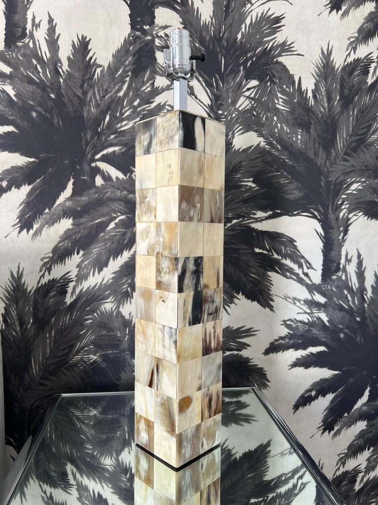 American Vintage Tessellated Horn Mosaic Lamp, c. 1980's For Sale
