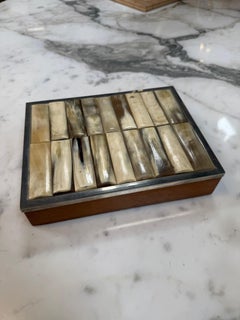 Vintage Tessellated Horn & Wood Box with Metal Trim