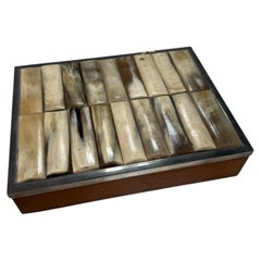 Vintage Tessellated Horn & Wood Box with Metal Trim
