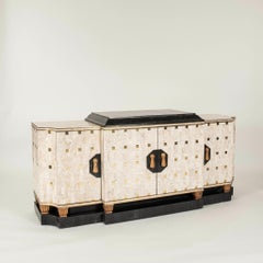Vintage Tessellated Marble Brass Credenza