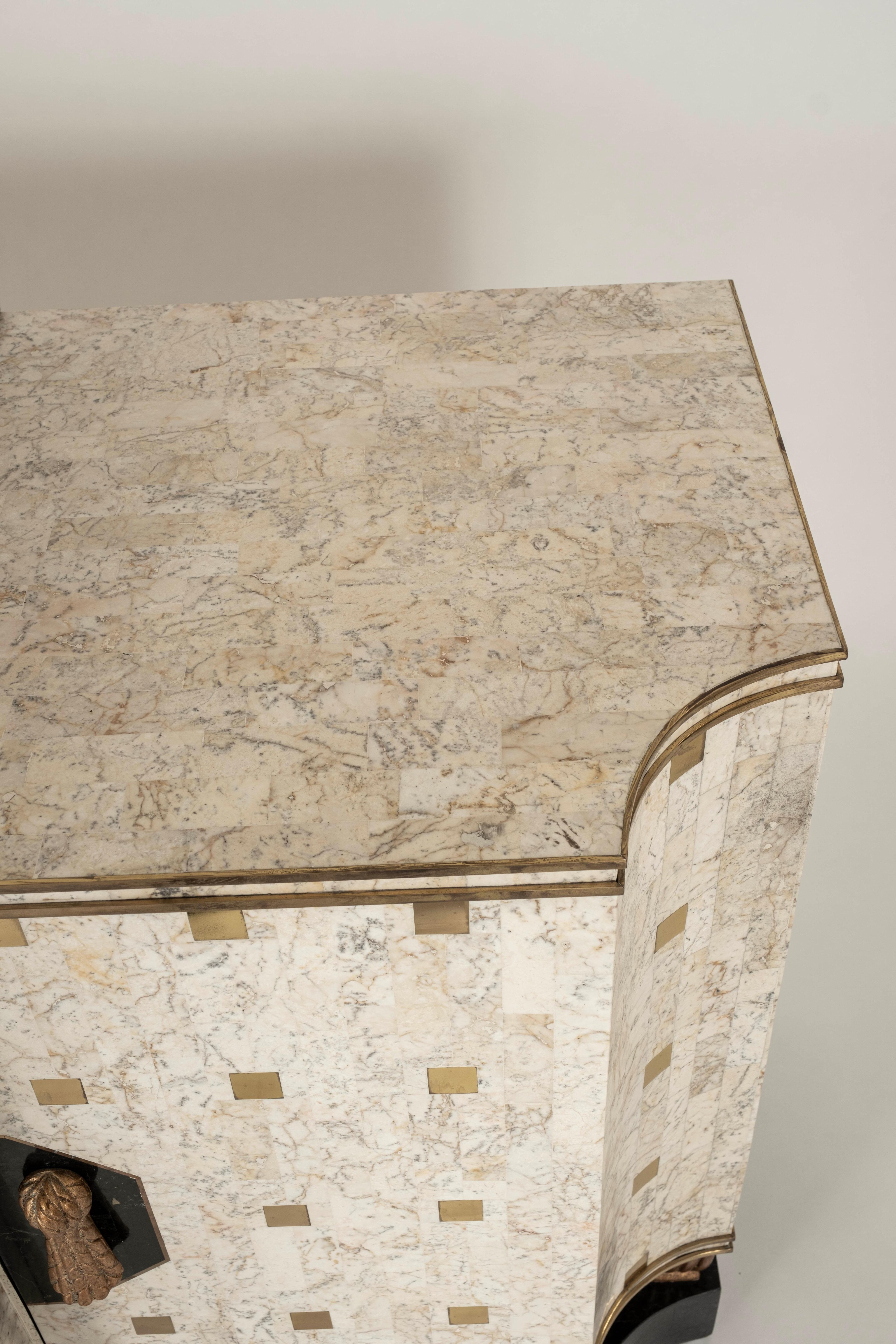 Vintage Tessellated Marble Brass Credenza (Intarsie) im Angebot