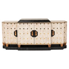 Vintage Tessellated Marble Brass Credenza