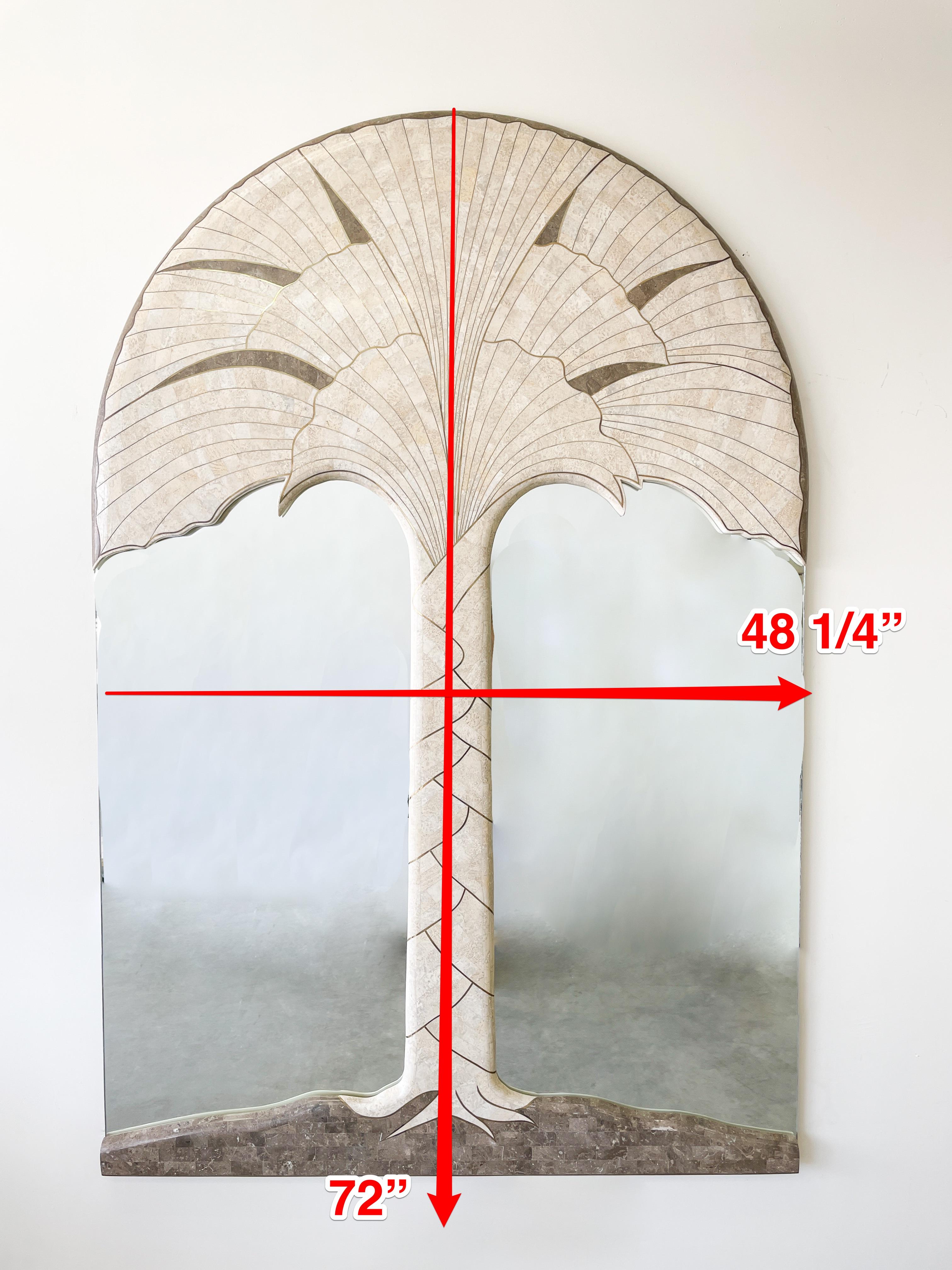 Vintage Tessellated Marble Stone Travertine Palm Tree With Brass Inlay Mirror  For Sale 5