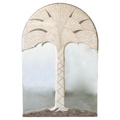 Vintage Tessellated Marmor Stein Travertin Palme mit Messing-Inlay-Spiegel