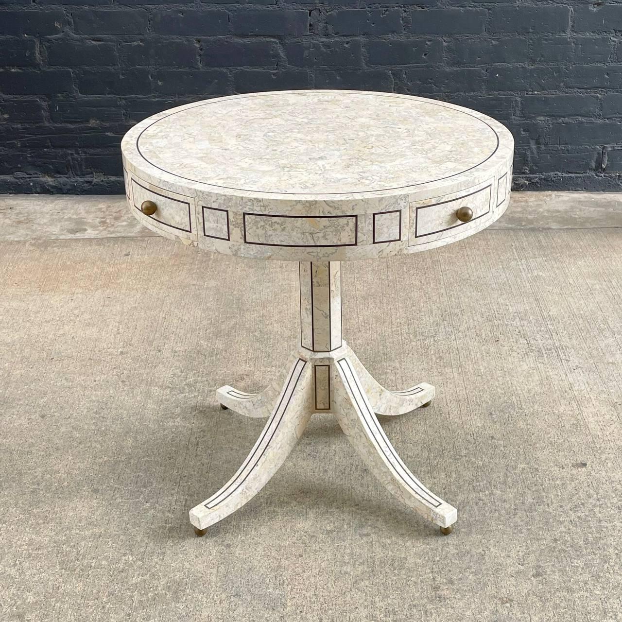 Neoclassical Vintage Tessellated Pedestal Drum Table by Maitland Smith For Sale